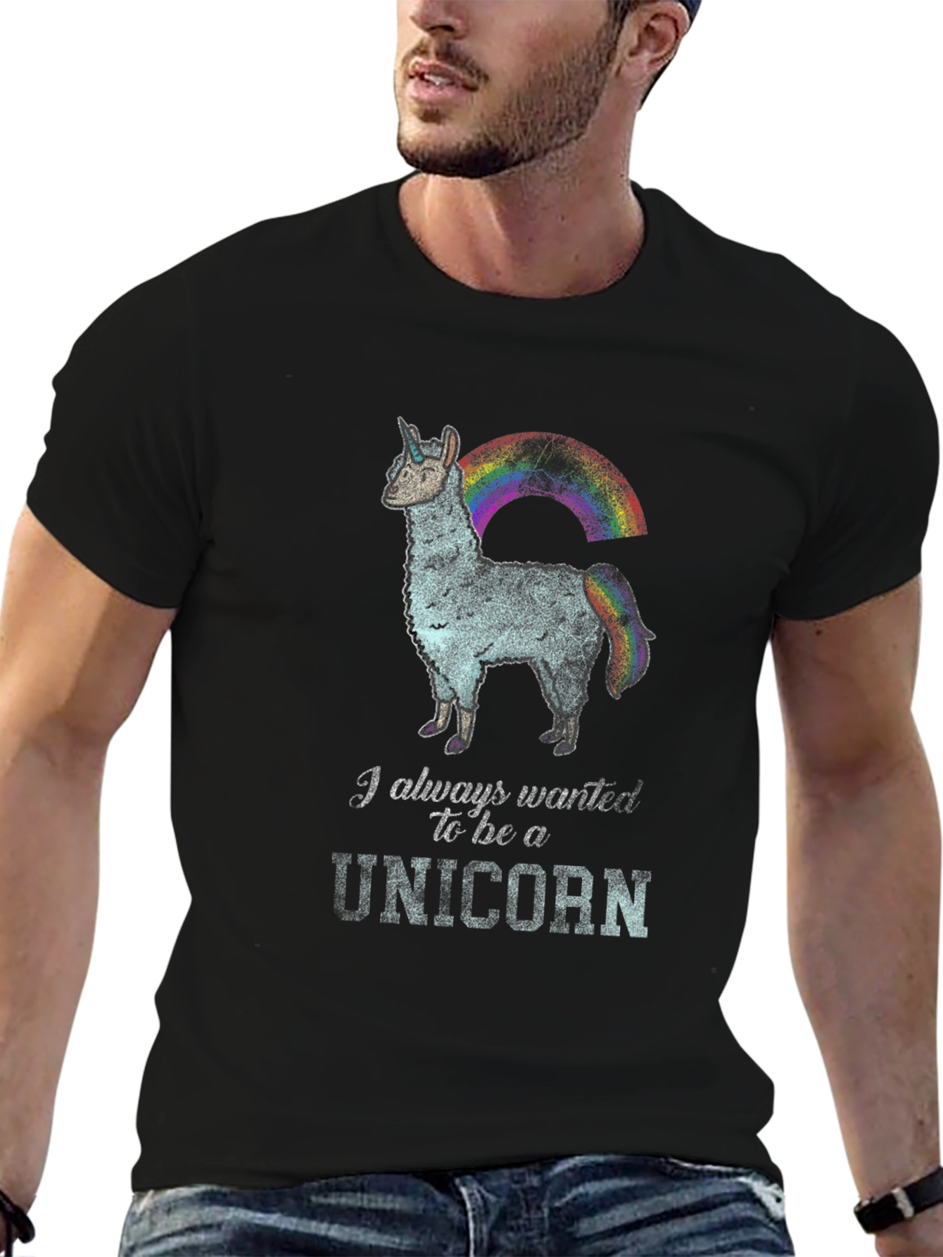 Unicorn Llama Black T-Shirt