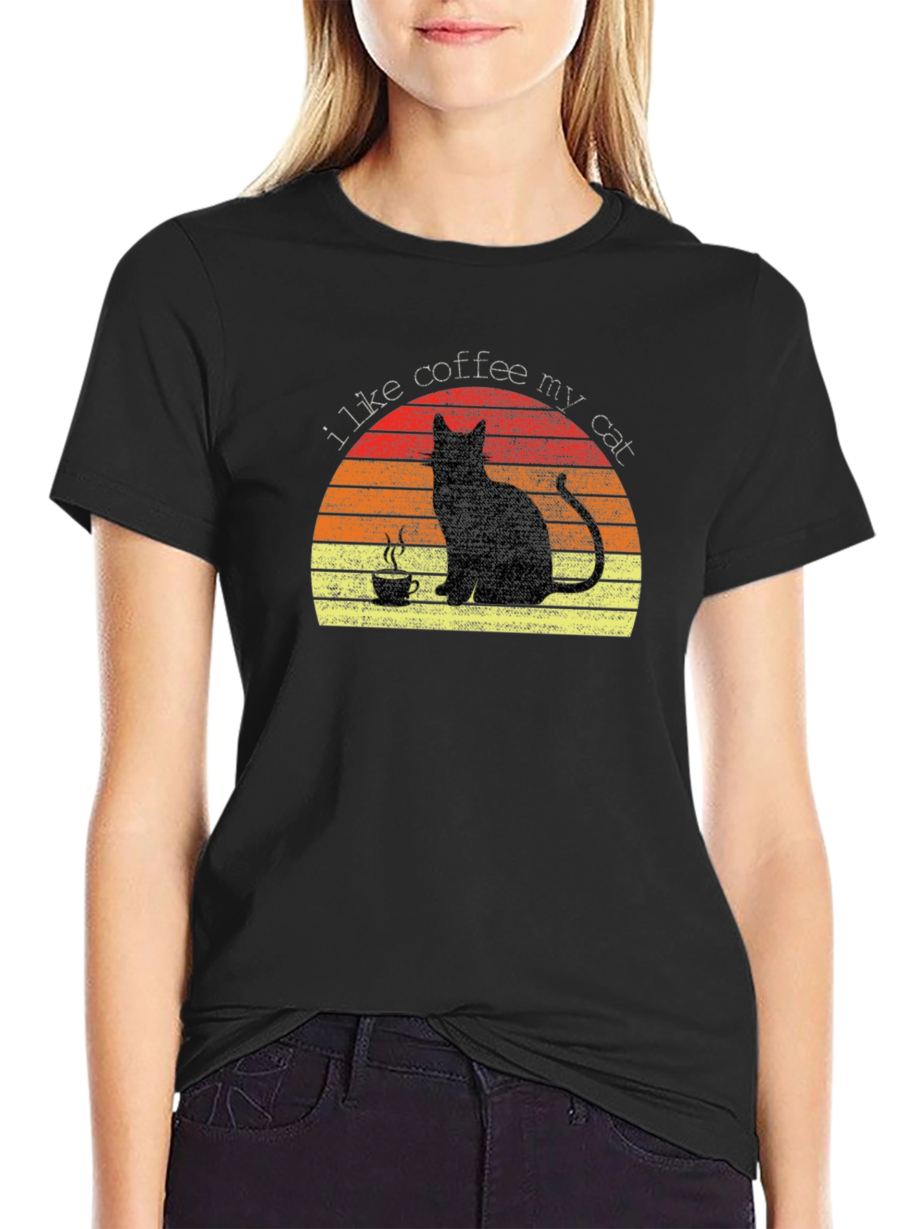 I Like Coffee My Cat T-Shirt - Black Tee