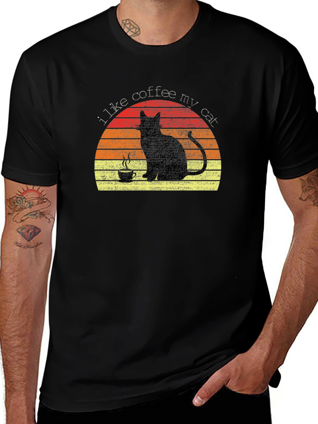 I Like Coffee My Cat T-Shirt - Black Tee