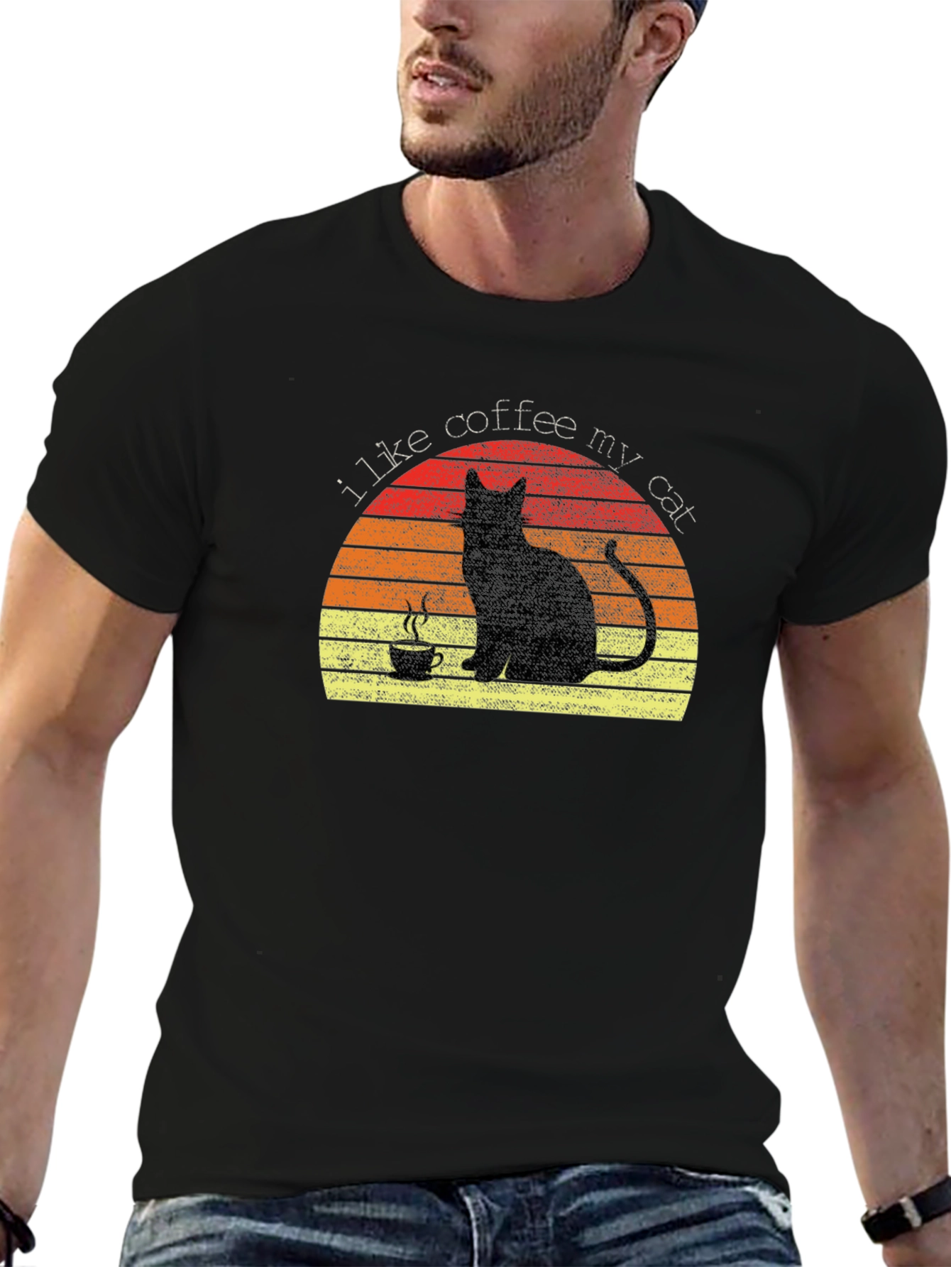 I Like Coffee My Cat T-Shirt - Black Tee