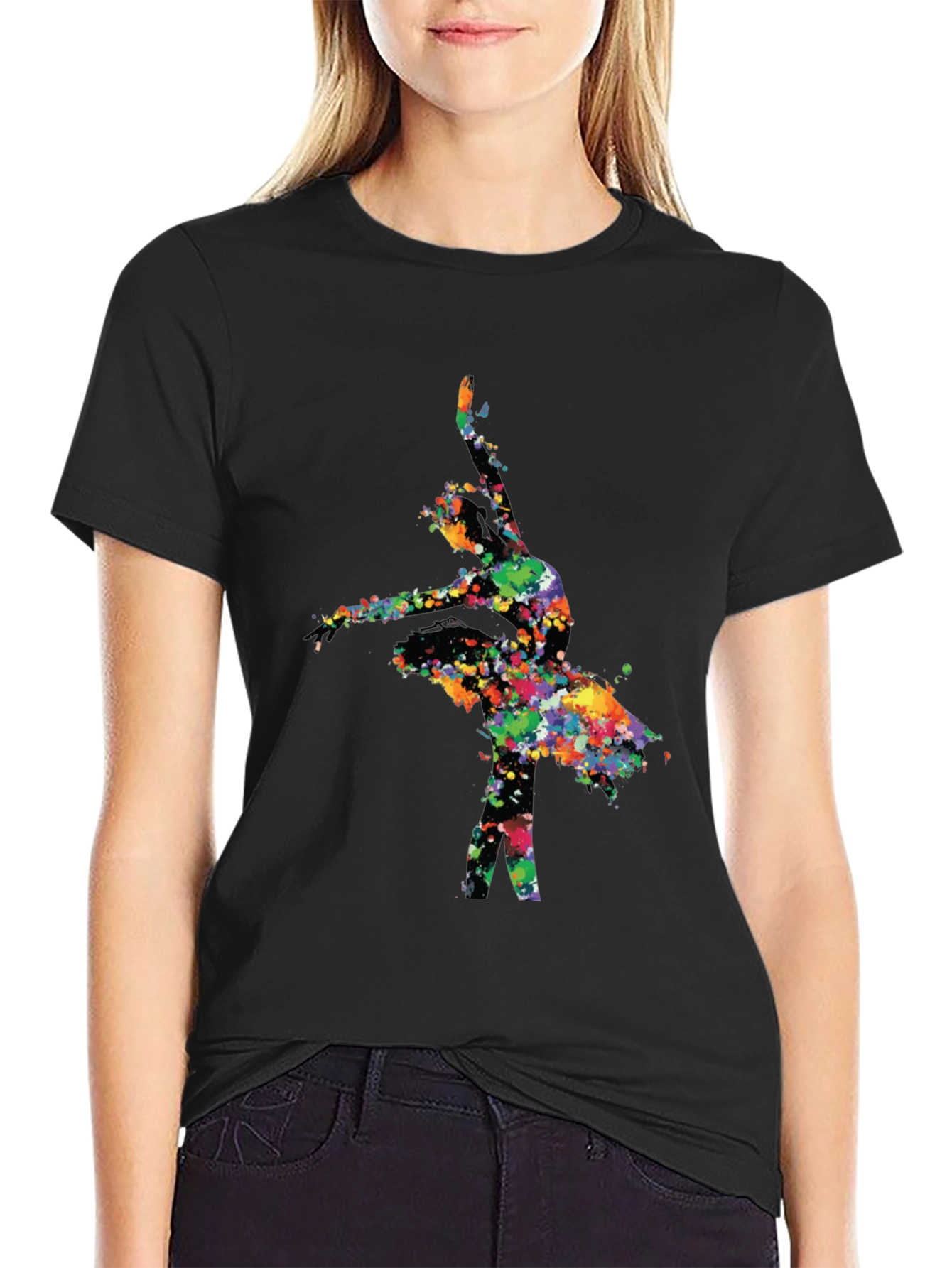 Watercolor Ballerina Black T-Shirt