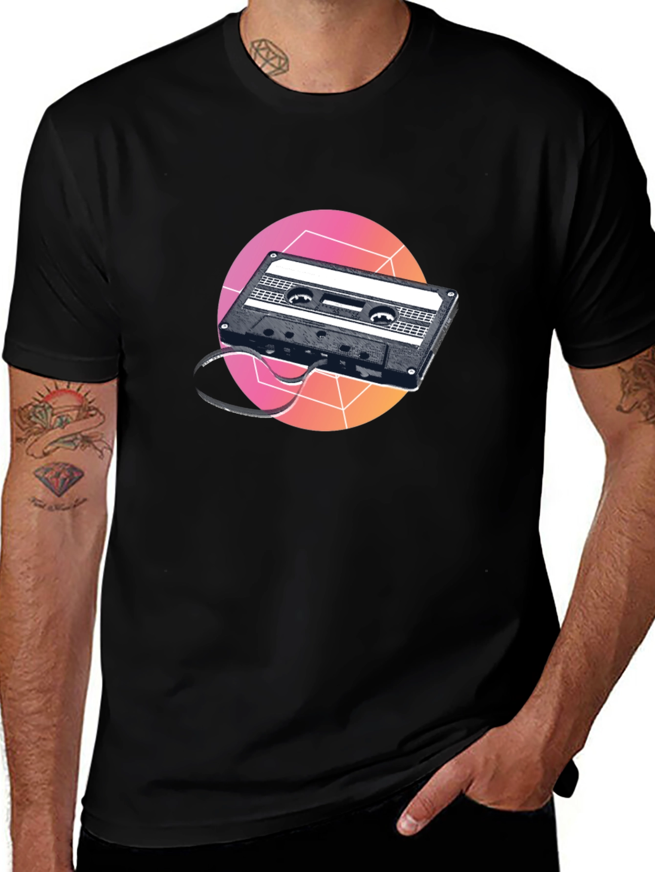Retro Cassette Tape Graphic Tee - Black