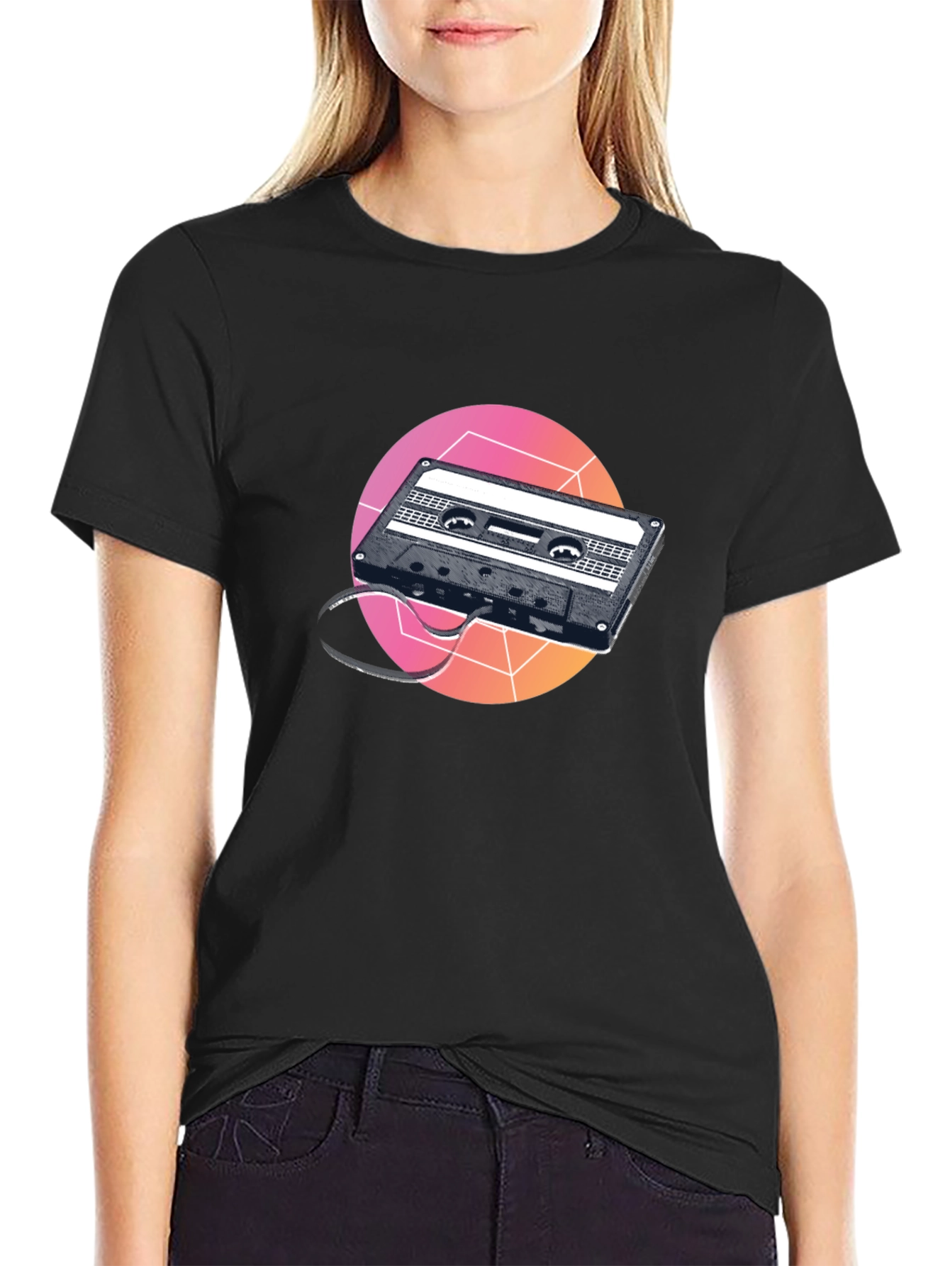 Retro Cassette Tape Graphic Tee - Black