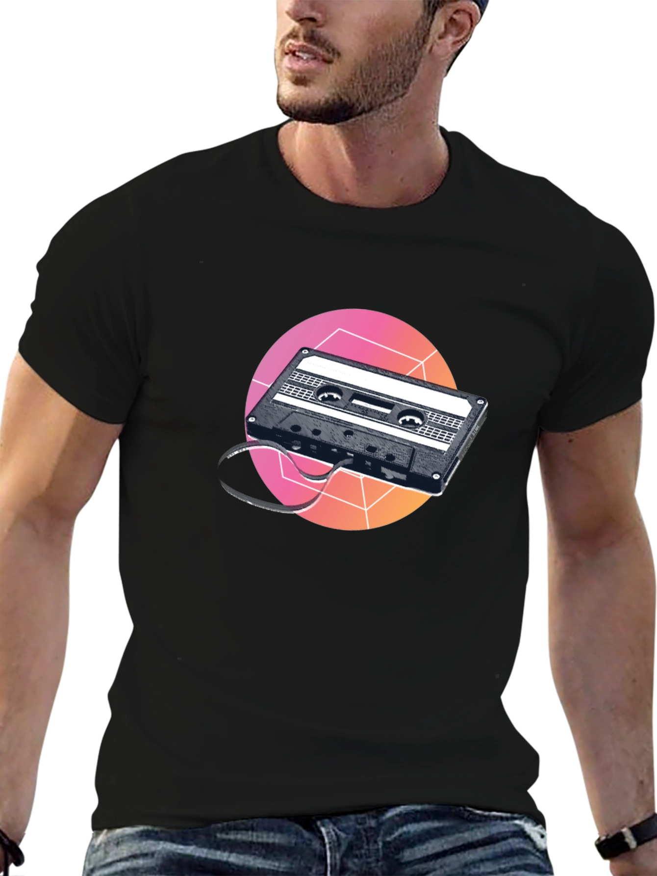 Retro Cassette Tape Graphic Tee - Black