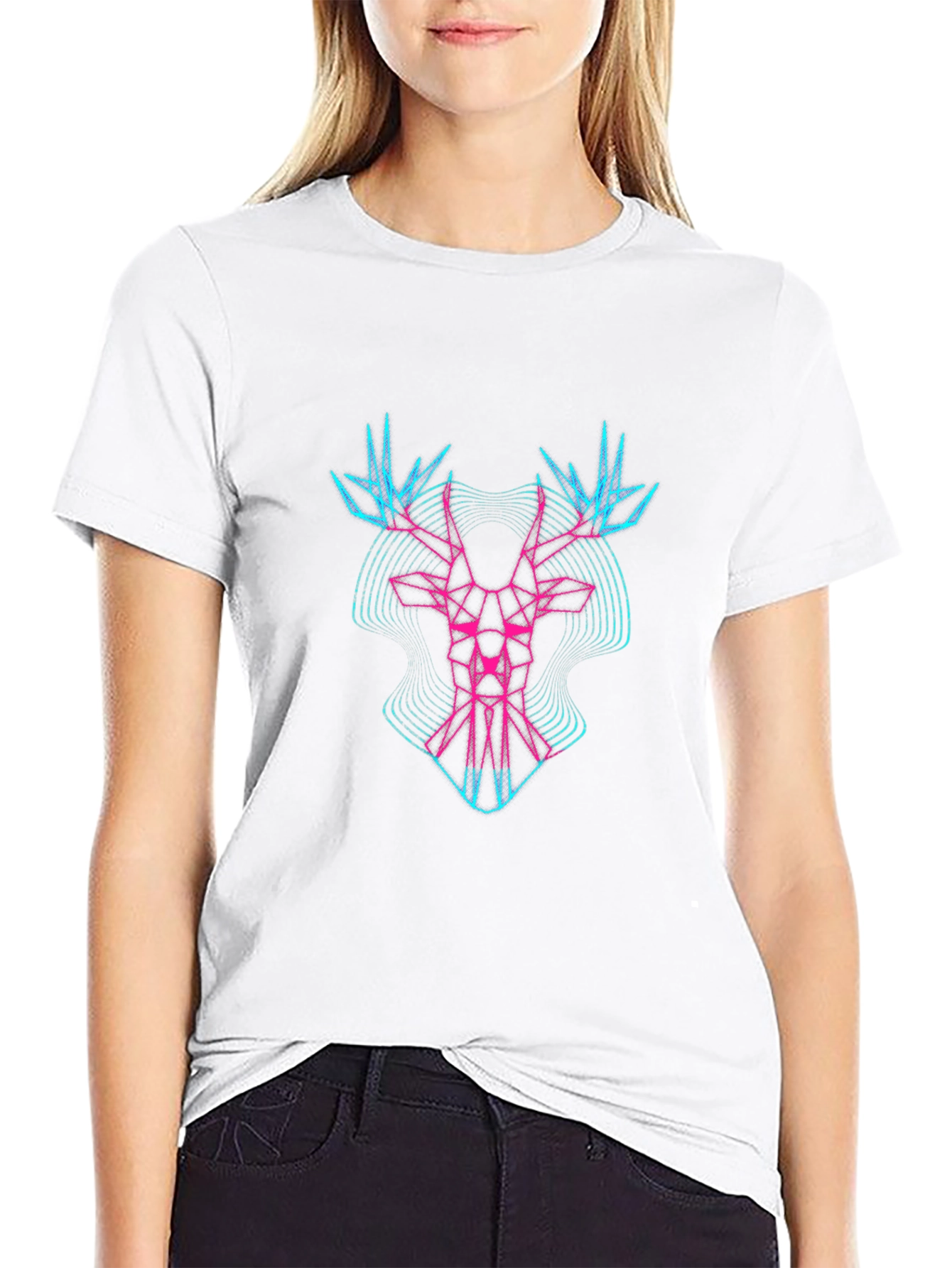 Geometric Deer Graphic Print Mens Black T-Shirt