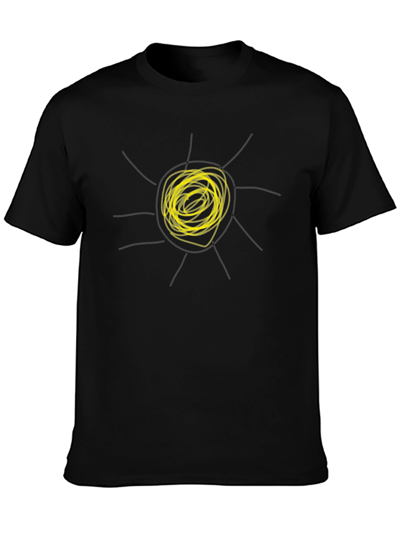 Abstract Sun Graphic Tee - Black Cotton Casual T-Shirt
