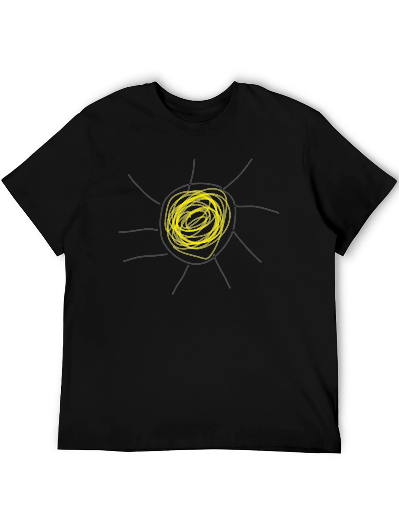 Abstract Sun Graphic Tee - Black Cotton Casual T-Shirt