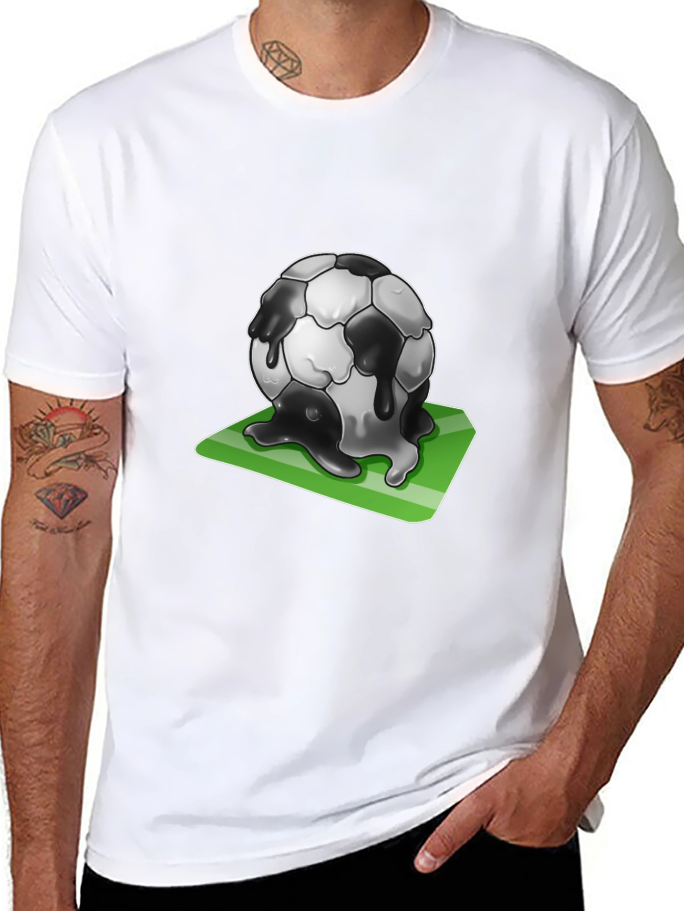Melting Soccer Ball Graphic Tee - Black Cotton T-Shirt