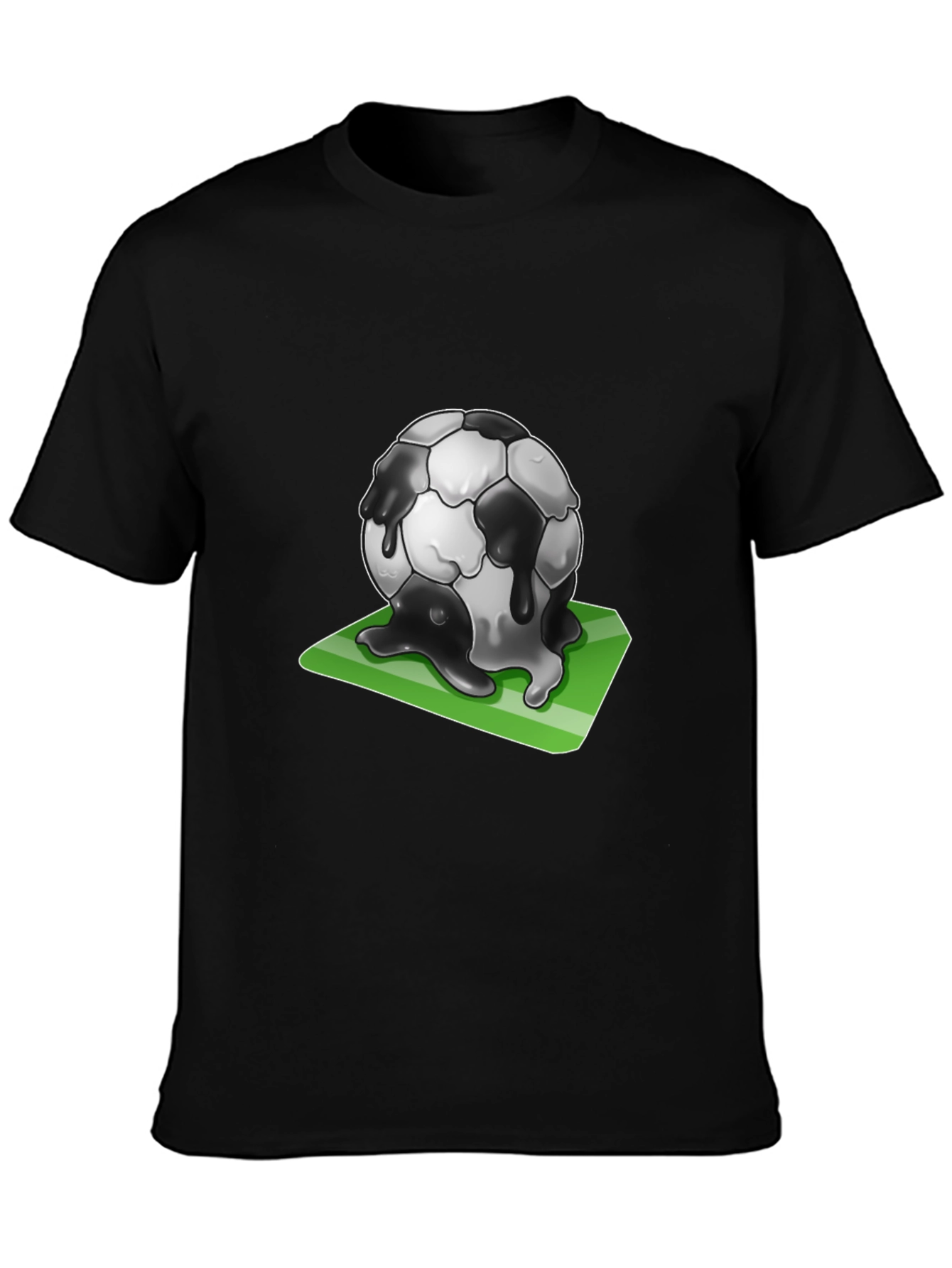 Melting Soccer Ball Graphic Tee - Black Cotton T-Shirt