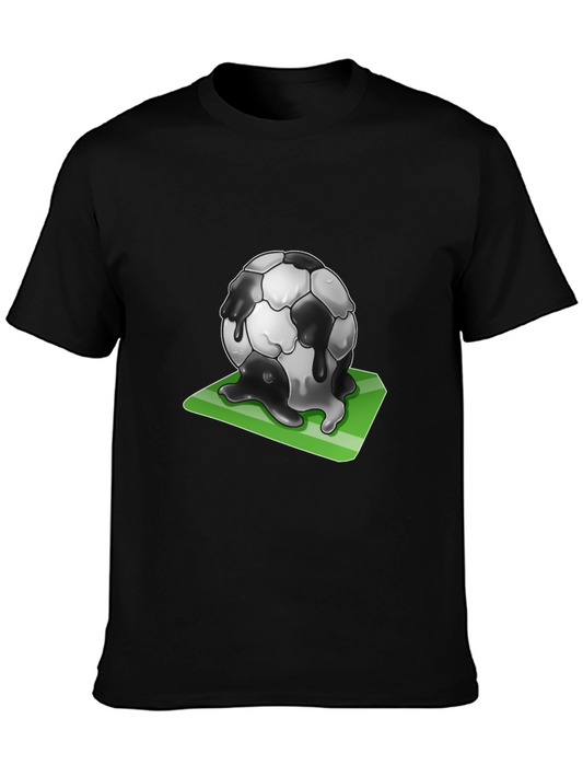 Melting Soccer Ball Graphic Tee - Black Cotton T-Shirt