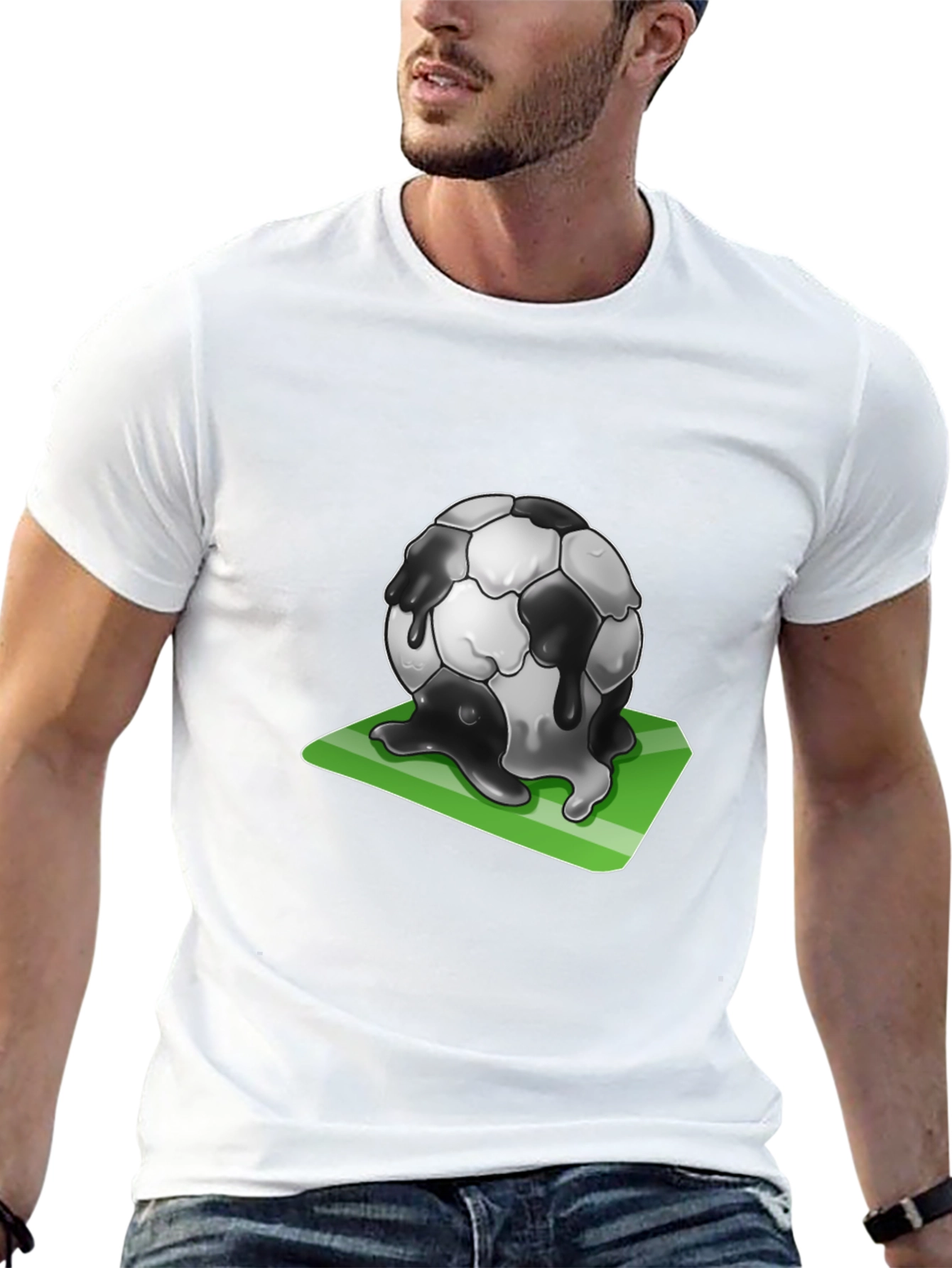 Melting Soccer Ball Graphic Tee - Black Cotton T-Shirt