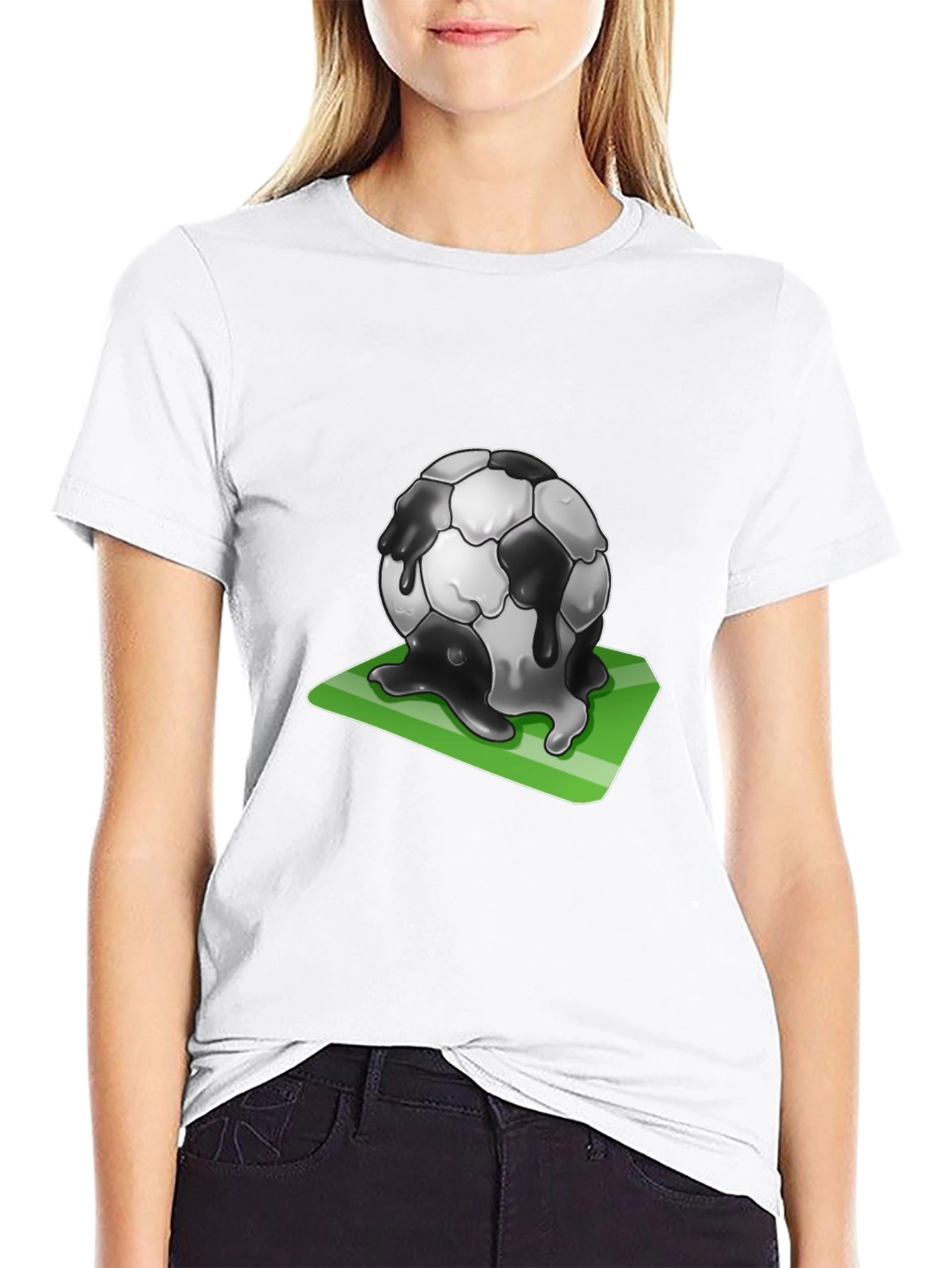 Melting Soccer Ball Graphic Tee - Black Cotton T-Shirt