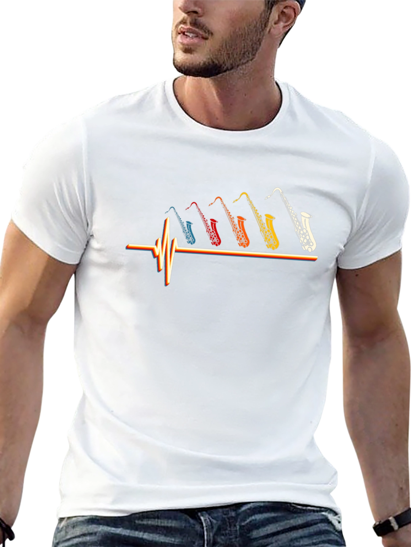 Saxophone Music T-Shirt Heartbeat Graphic Tee