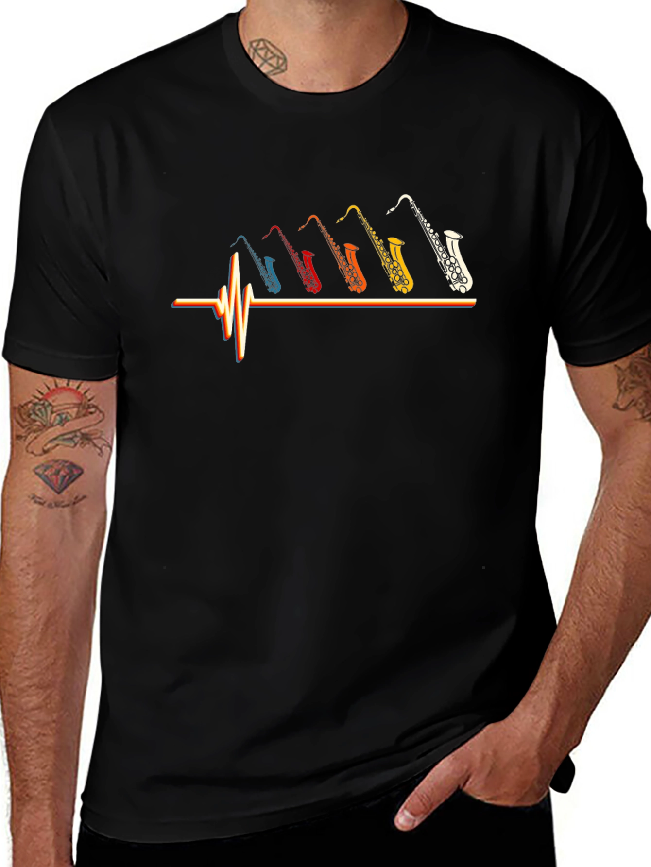 Saxophone Music T-Shirt Heartbeat Graphic Tee
