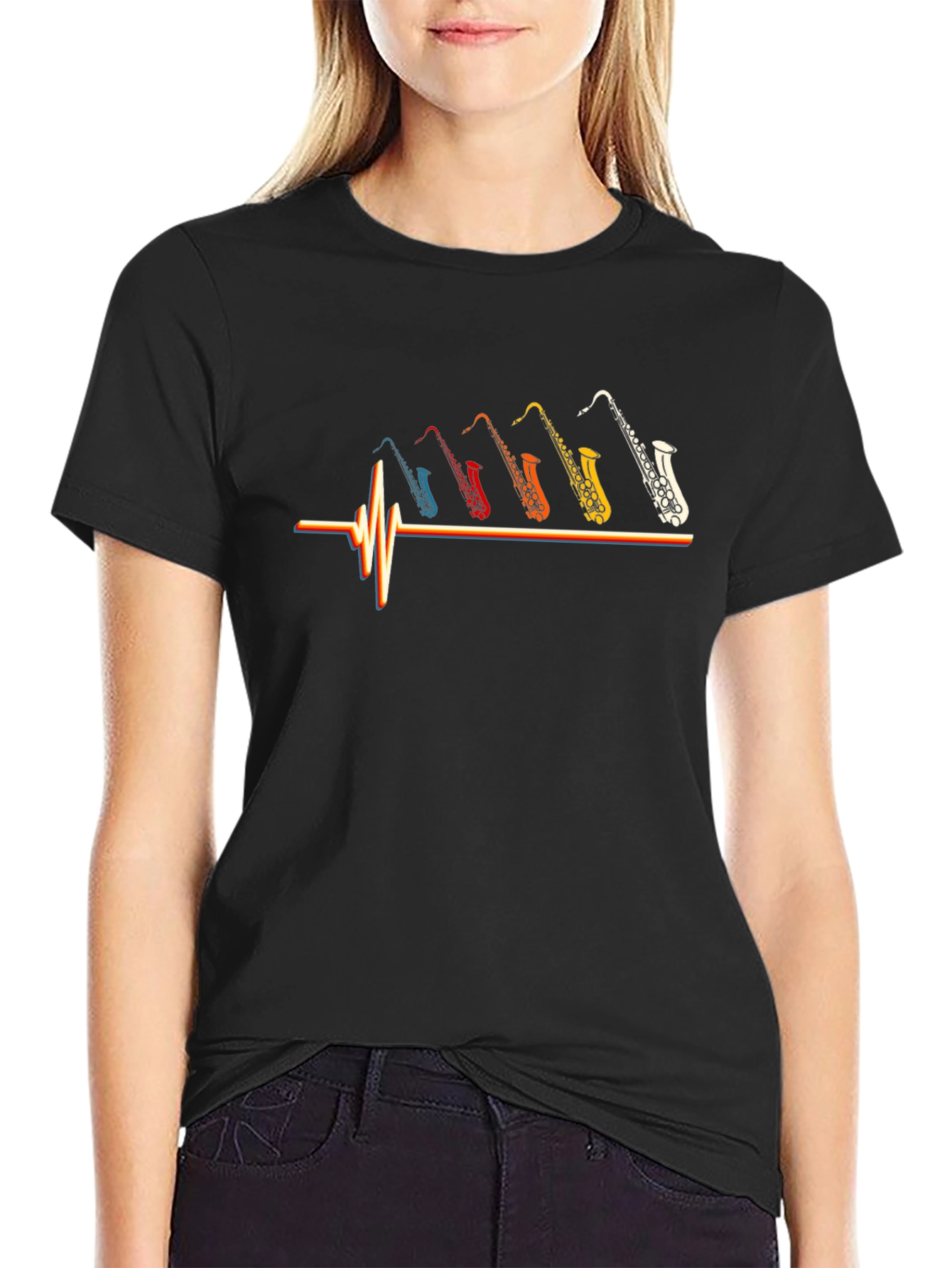 Saxophone Music T-Shirt Heartbeat Graphic Tee