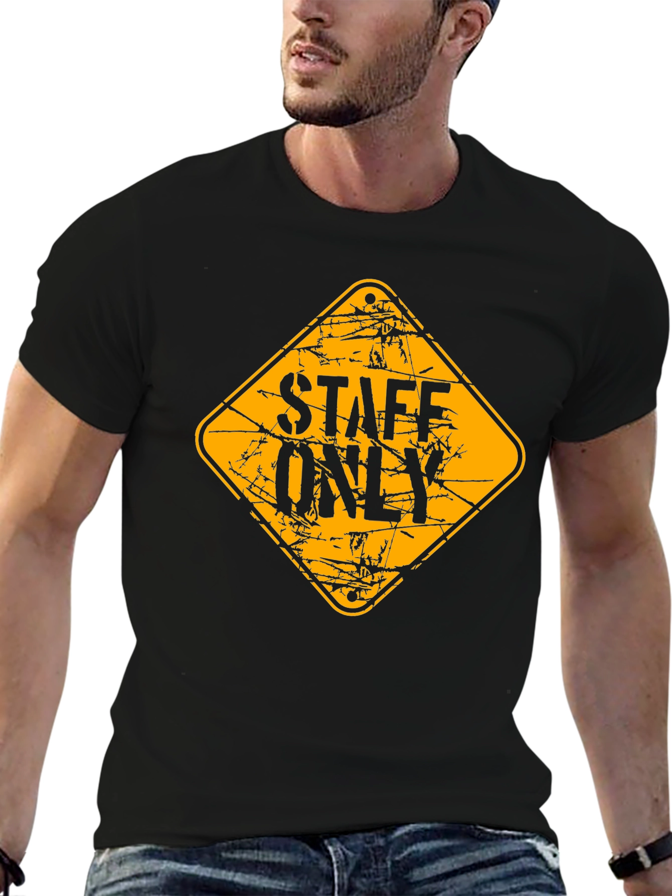 Staff Only Graphic Tee - Black Cotton T-Shirt