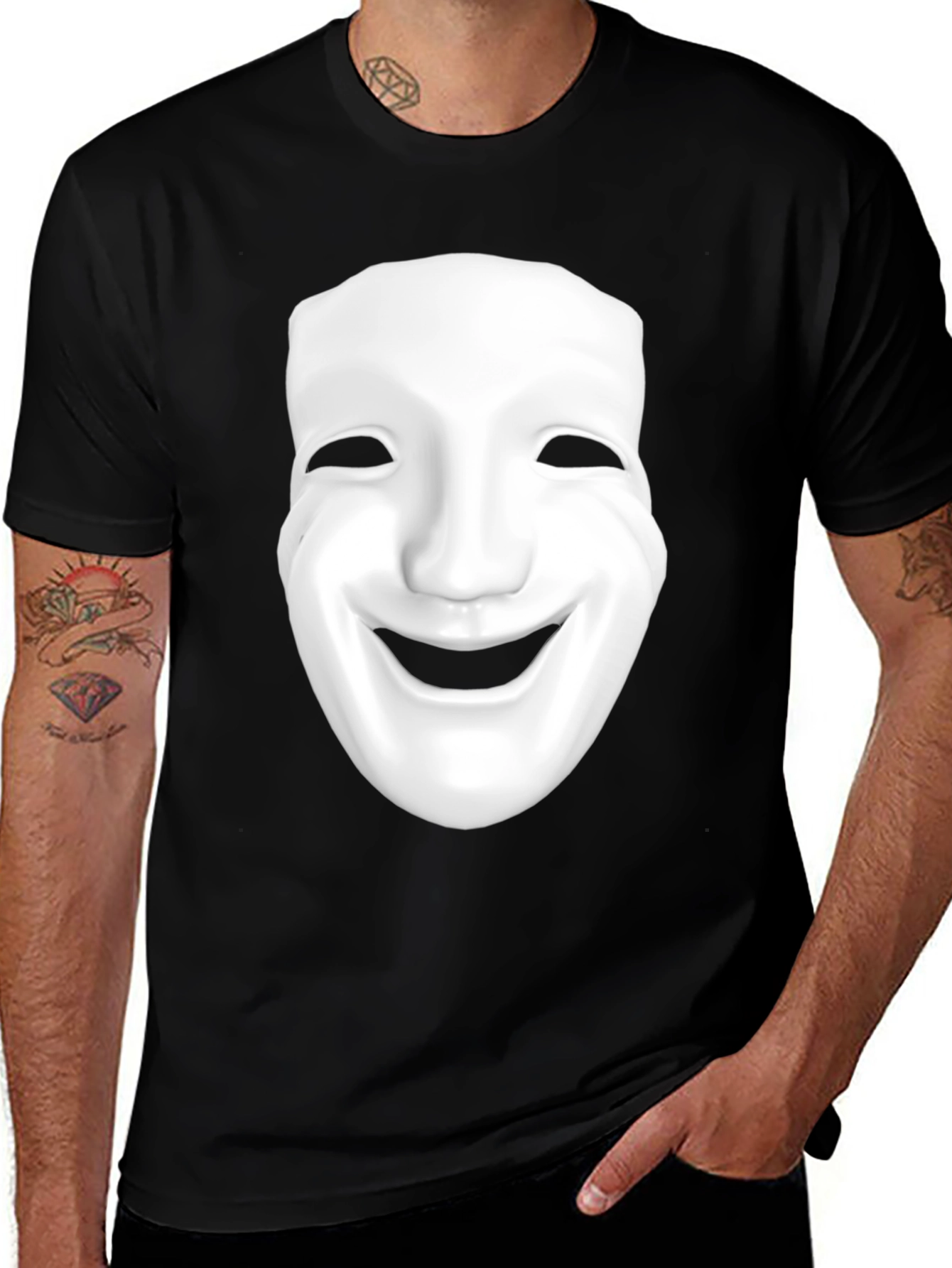 Smiling Mask Graphic T-Shirt - Black