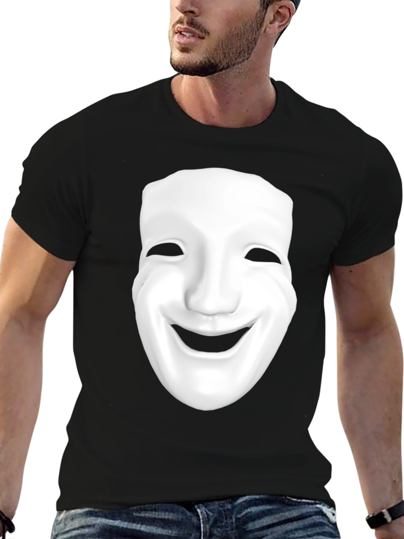 Smiling Mask Graphic T-Shirt - Black