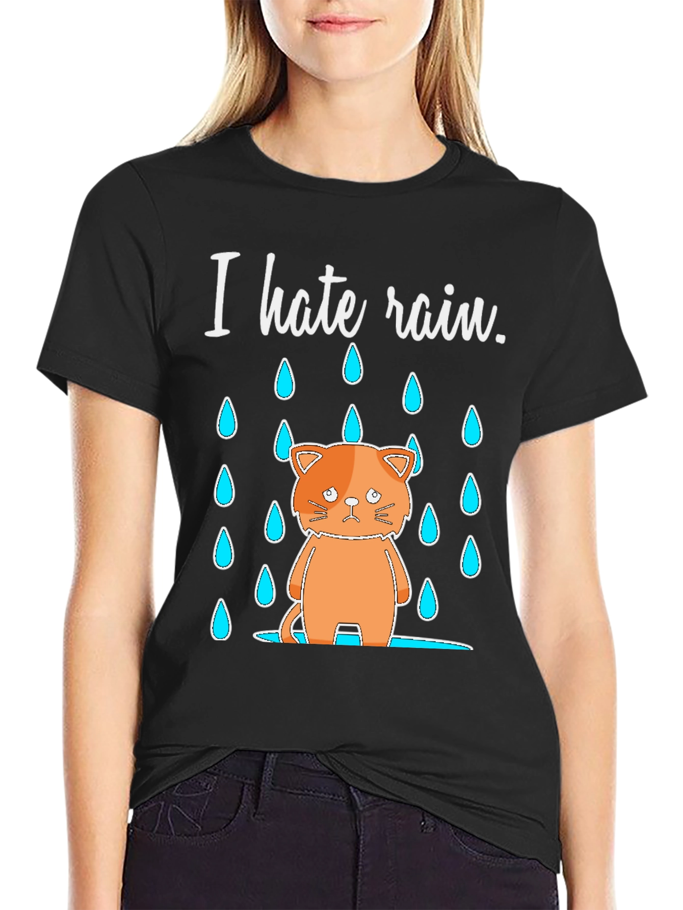 I Hate Rain Cat Graphic T-Shirt