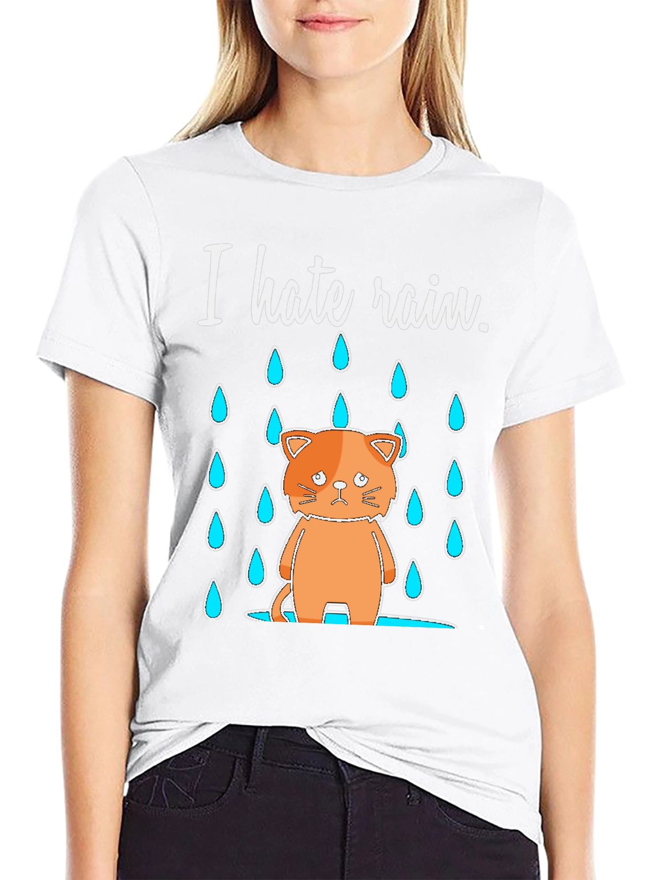 I Hate Rain Cat Graphic T-Shirt