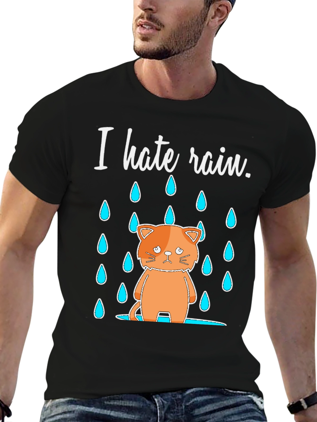 I Hate Rain Cat Graphic T-Shirt