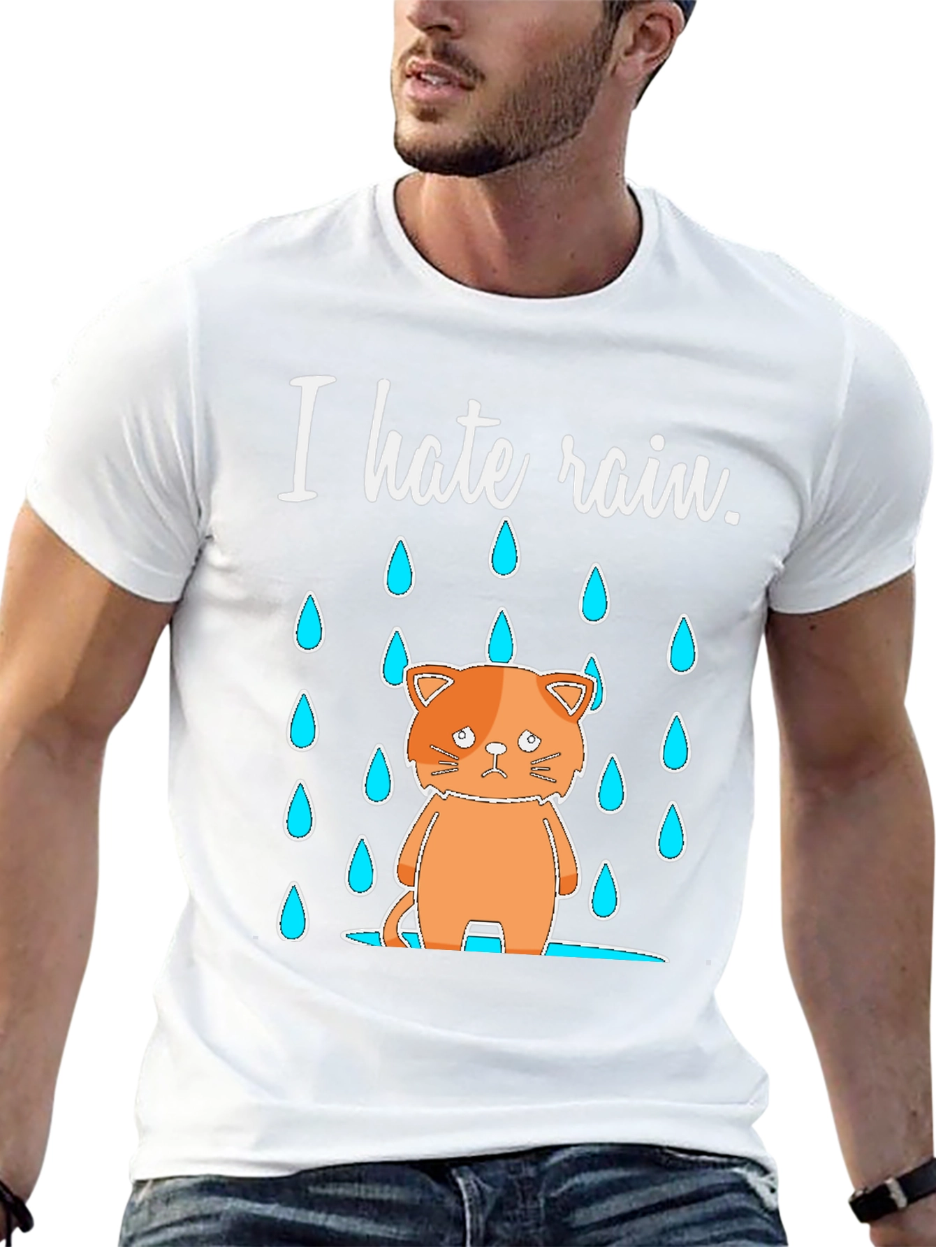 I Hate Rain Cat Graphic T-Shirt