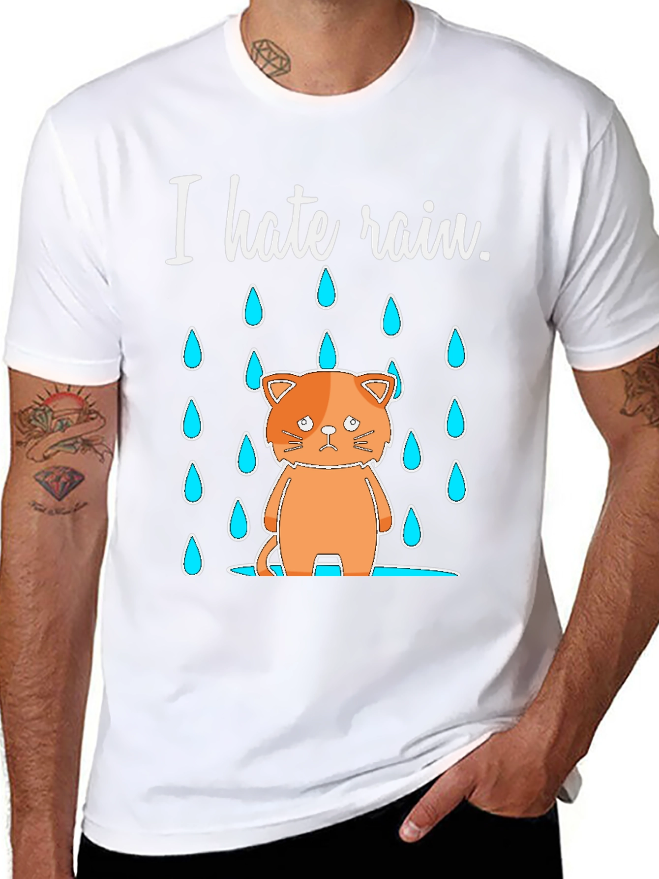 I Hate Rain Cat Graphic T-Shirt