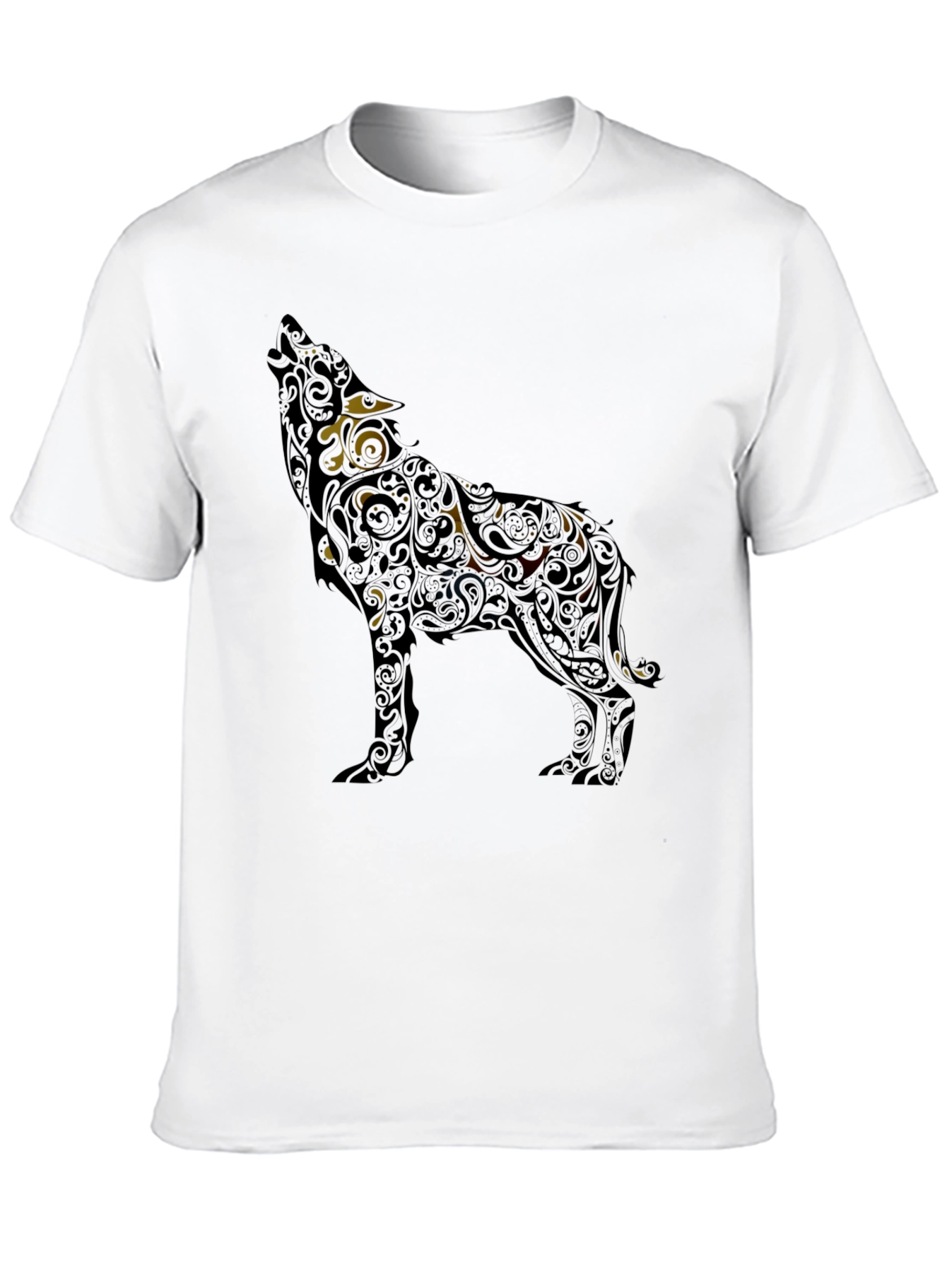 Wolf Patterned Graphic T-Shirt - Black