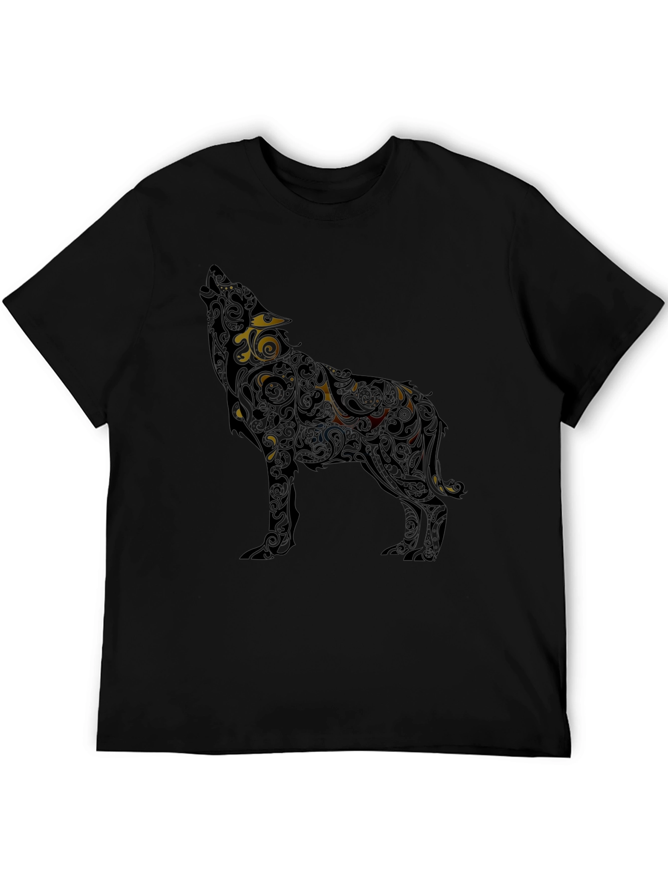 Wolf Patterned Graphic T-Shirt - Black