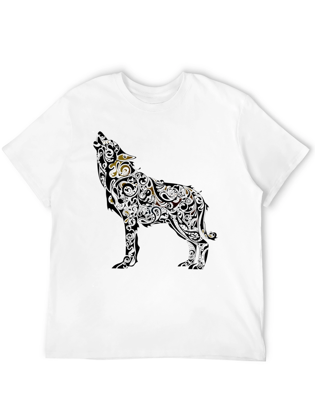 Wolf Patterned Graphic T-Shirt - Black