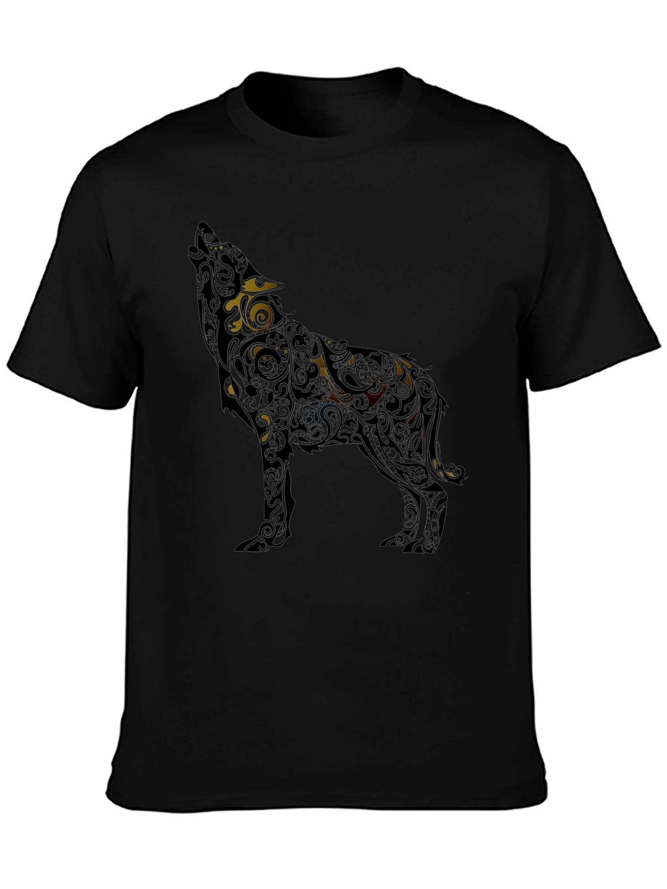 Wolf Patterned Graphic T-Shirt - Black