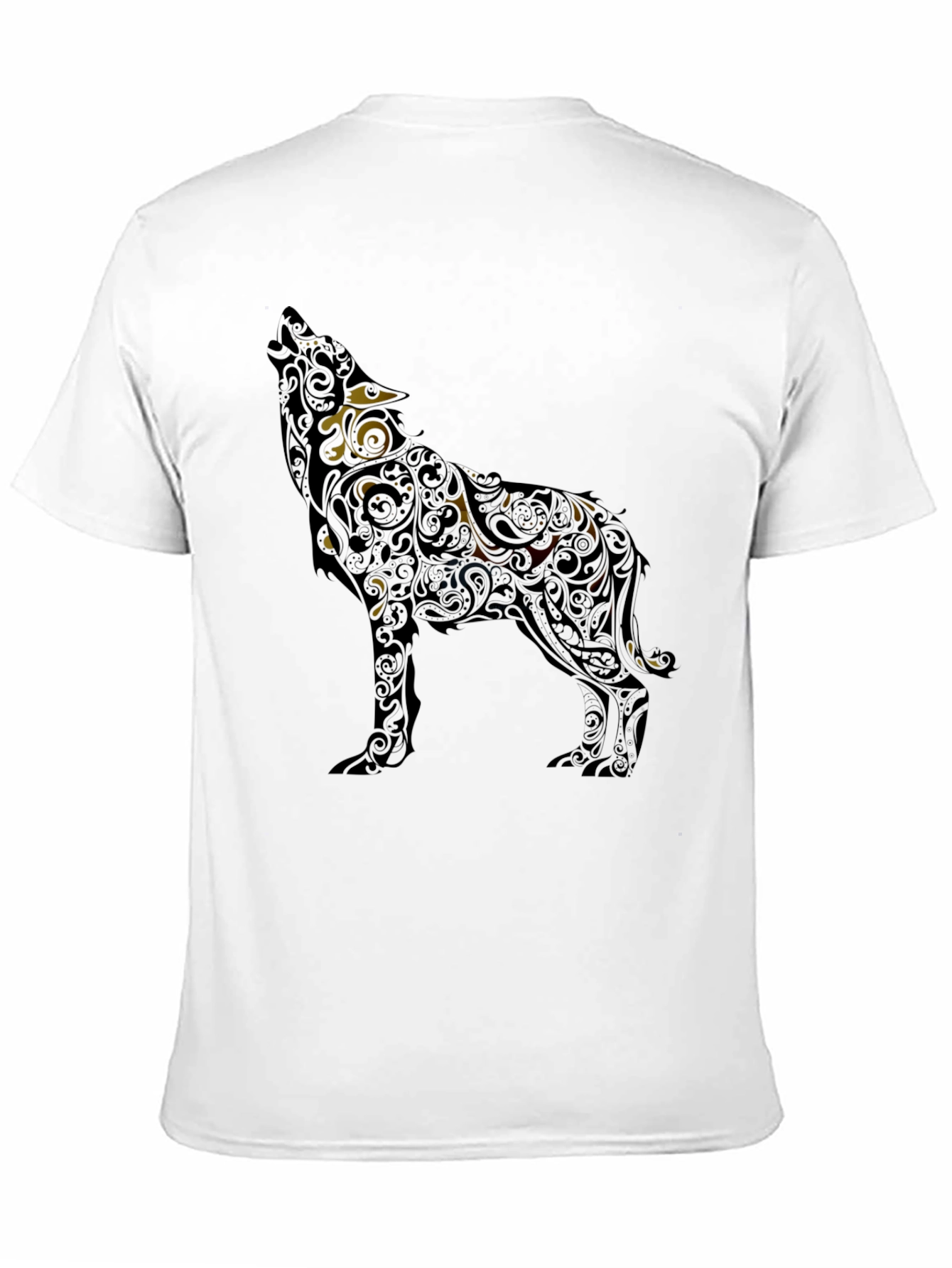 Wolf Patterned Graphic T-Shirt - Black