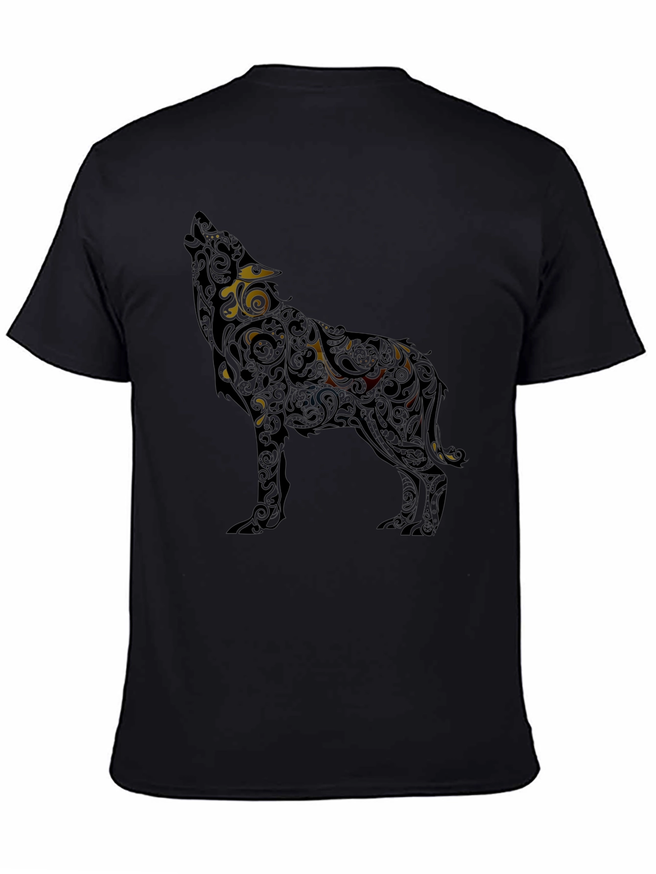 Wolf Patterned Graphic T-Shirt - Black