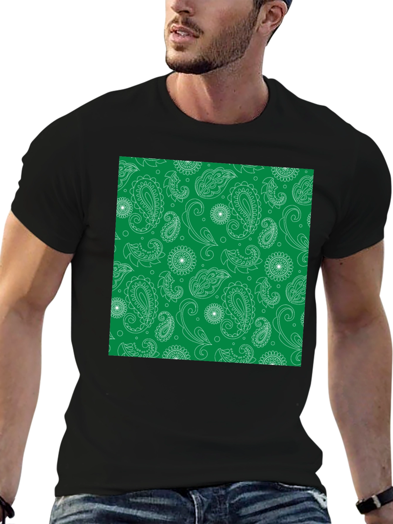 Paisley Print Black T-Shirt for Men
