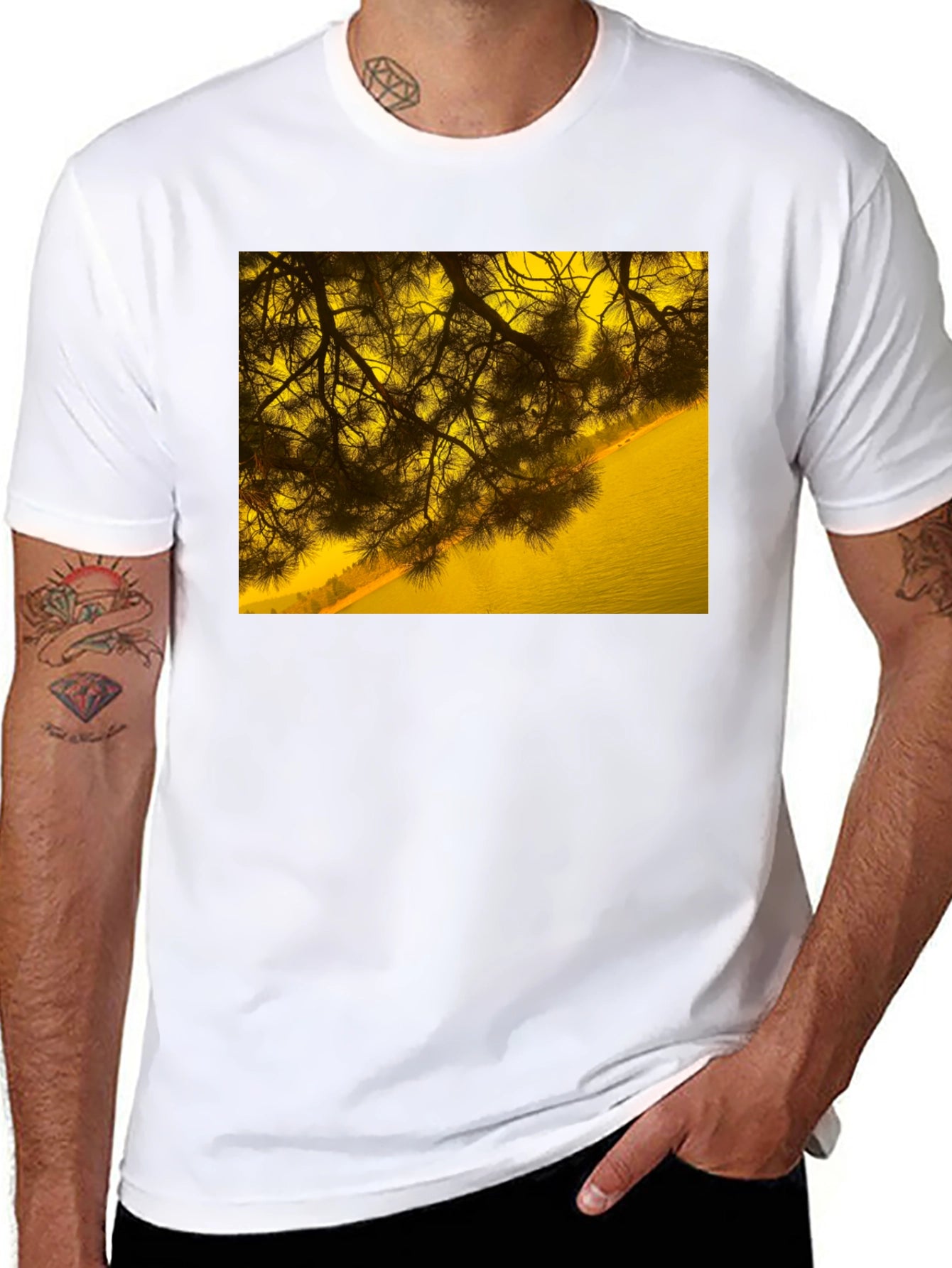 Nature Scene Graphic Tee - Black Cotton T-Shirt
