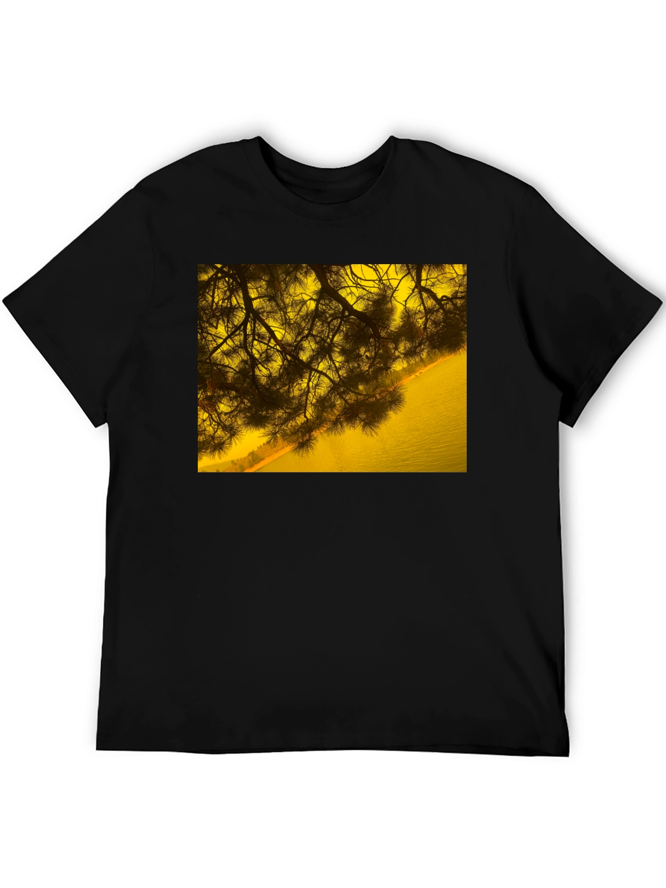 Nature Scene Graphic Tee - Black Cotton T-Shirt