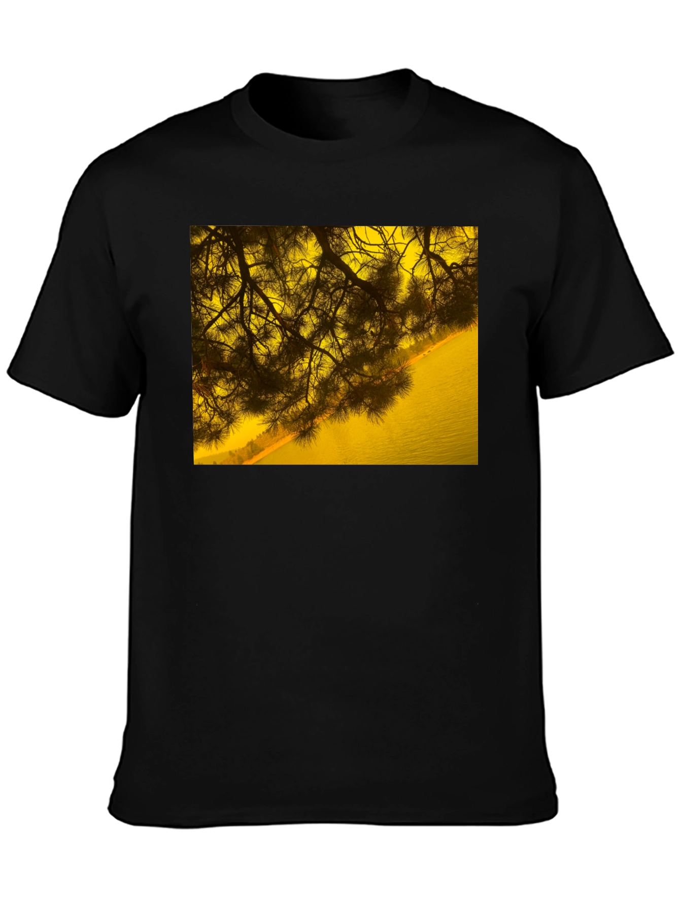 Nature Scene Graphic Tee - Black Cotton T-Shirt