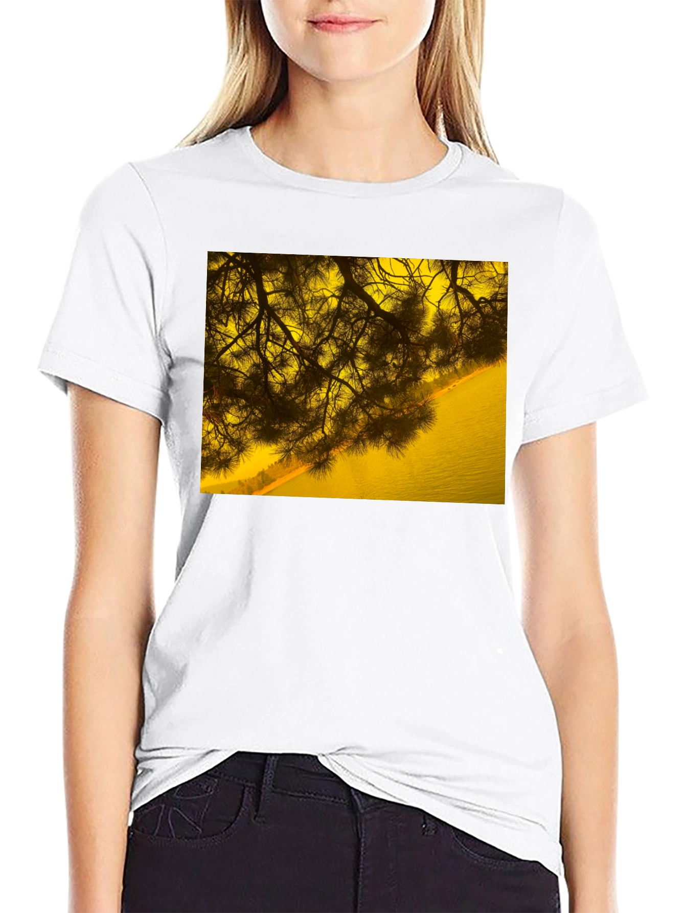 Nature Scene Graphic Tee - Black Cotton T-Shirt