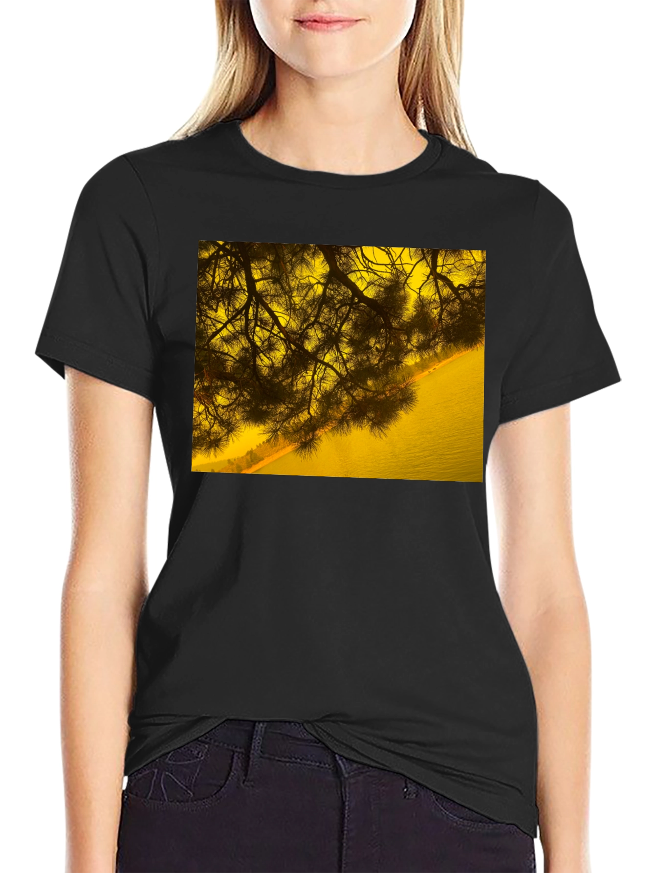 Nature Scene Graphic Tee - Black Cotton T-Shirt