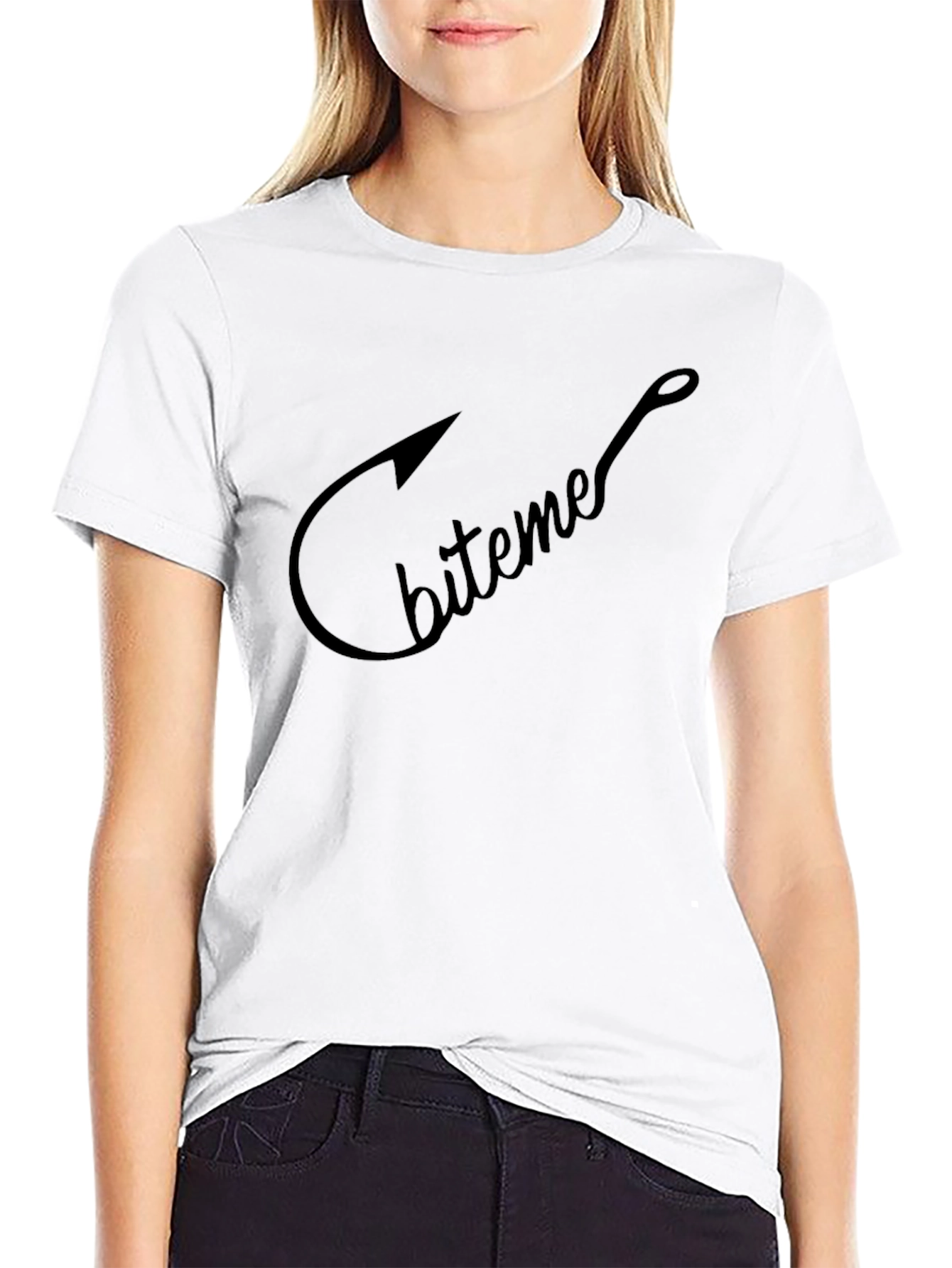 Bite Me Fishing Hook Graphic Tee - Black