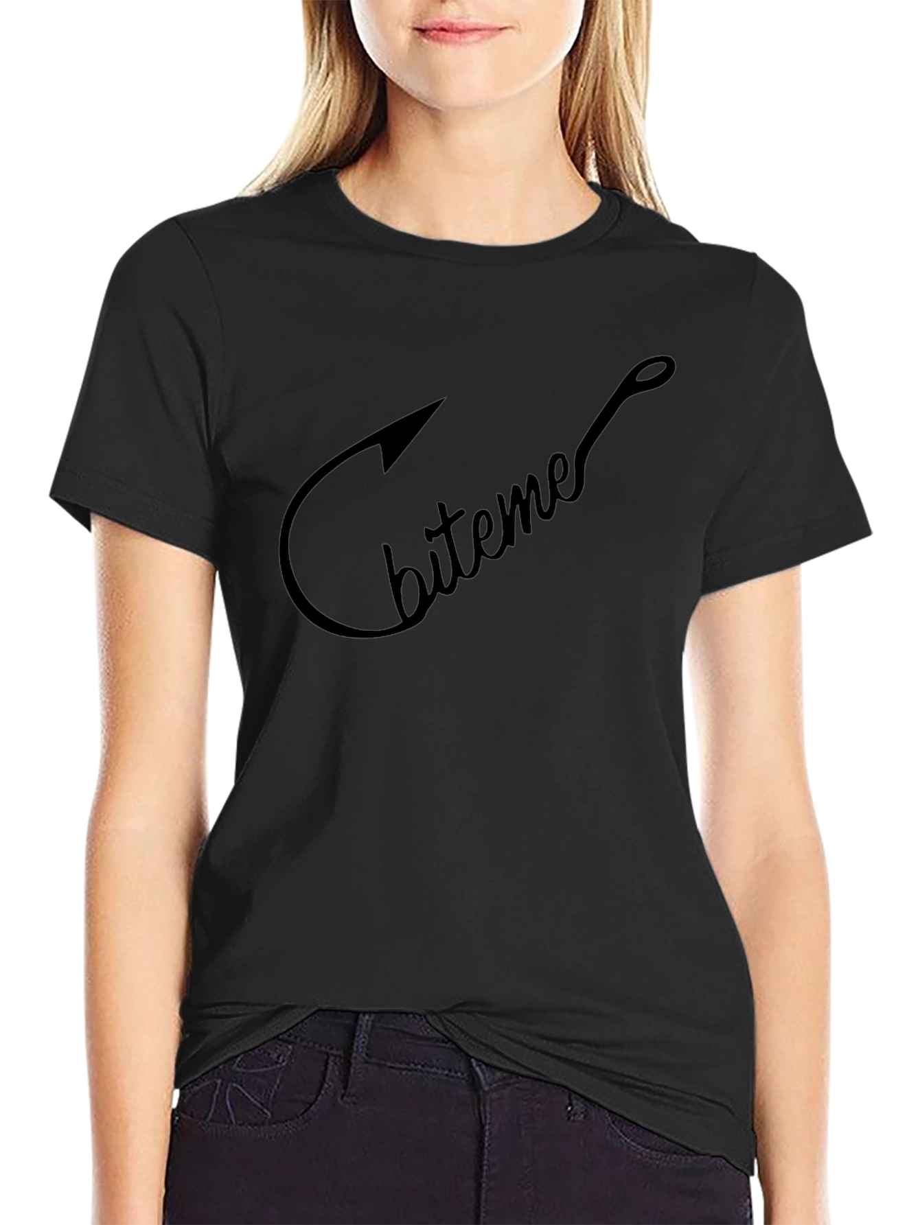 Bite Me Fishing Hook Graphic Tee - Black