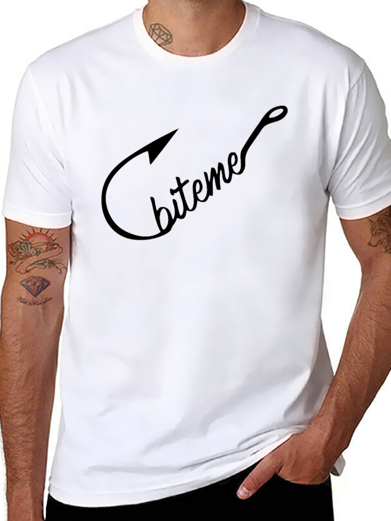 Bite Me Fishing Hook Graphic Tee - Black