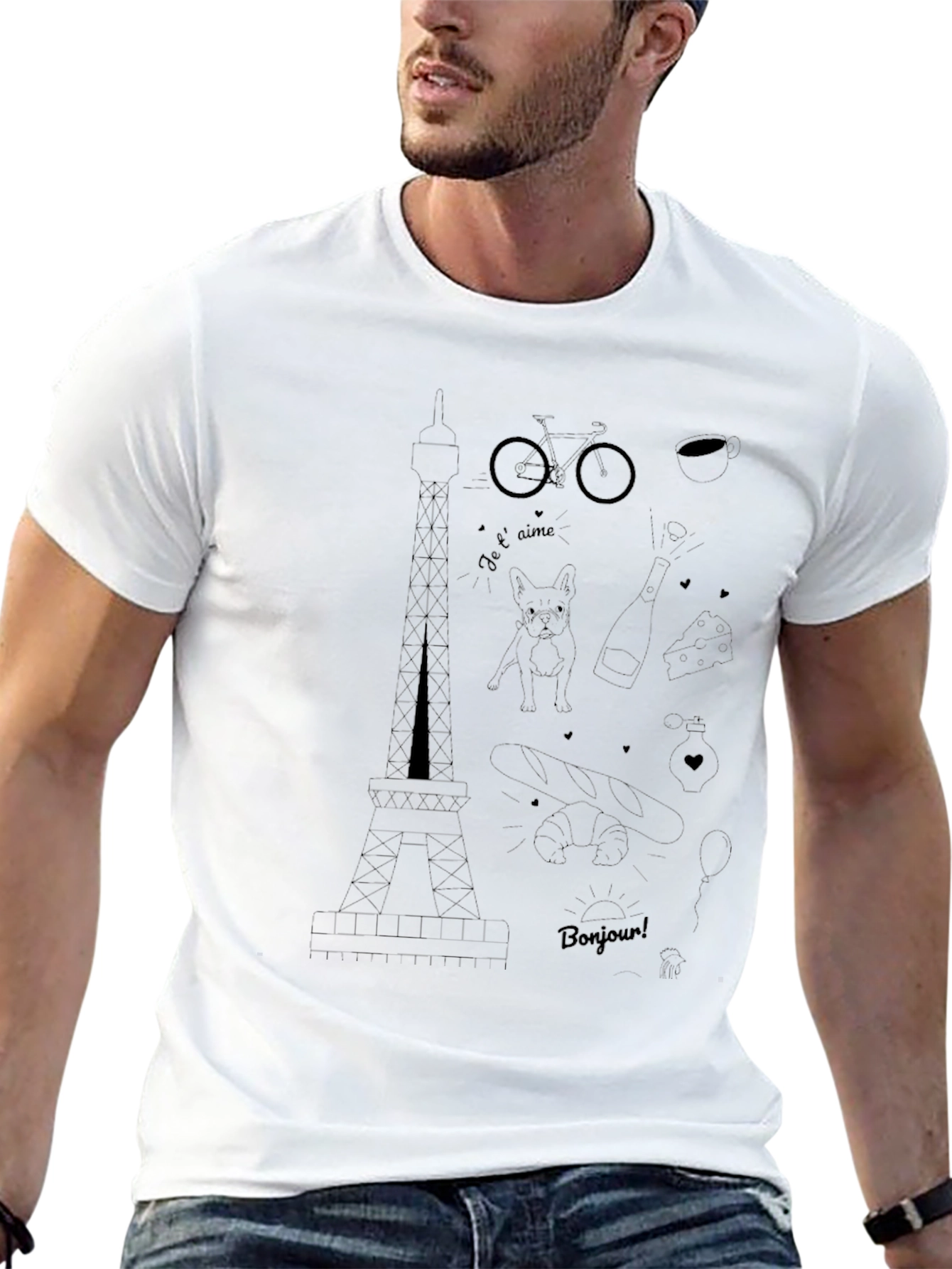 Paris Theme T-Shirt - Eiffel Tower Dog Bicycle Print