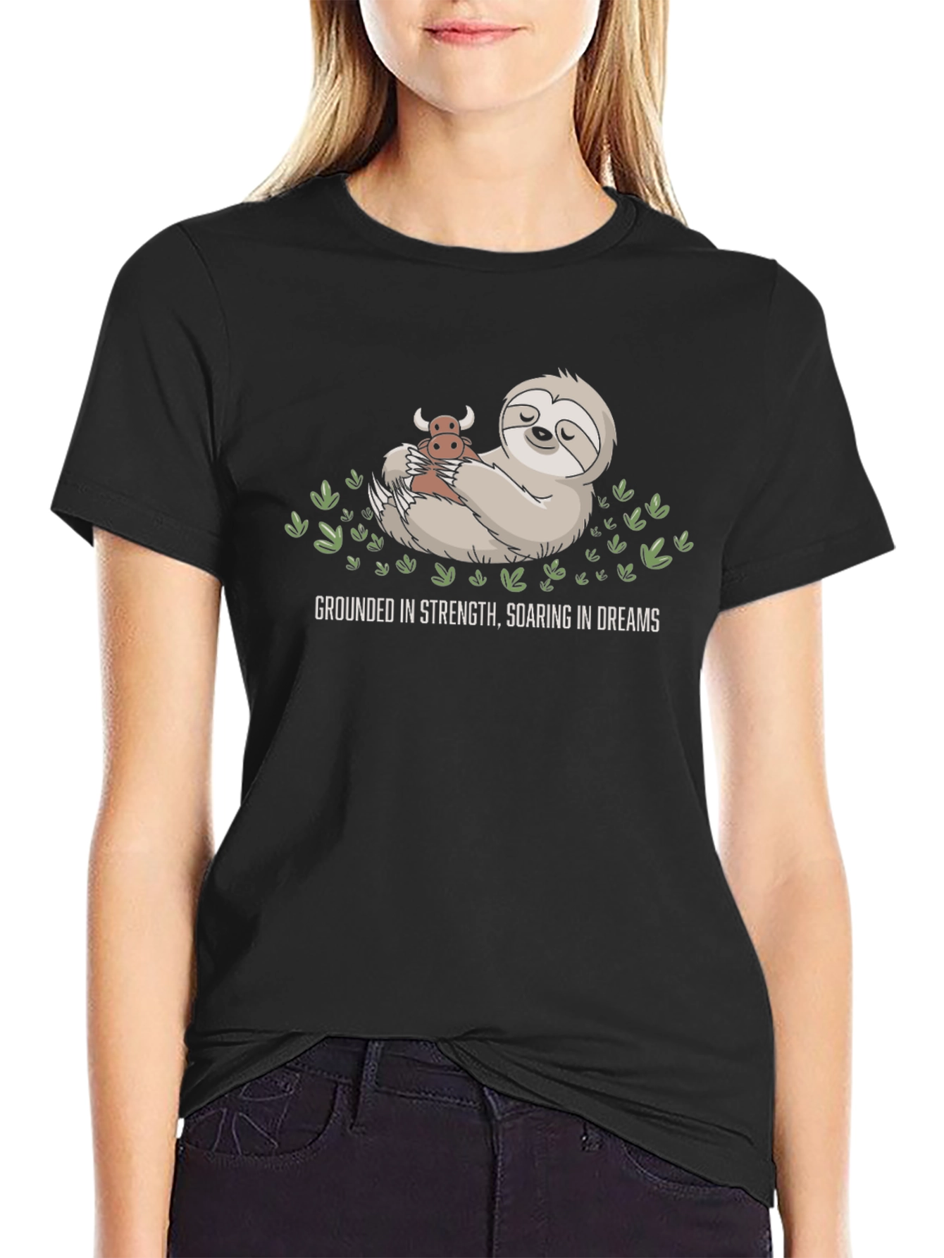 Grounded Strength Sloth Tee - Soaring Dreams Black Shirt