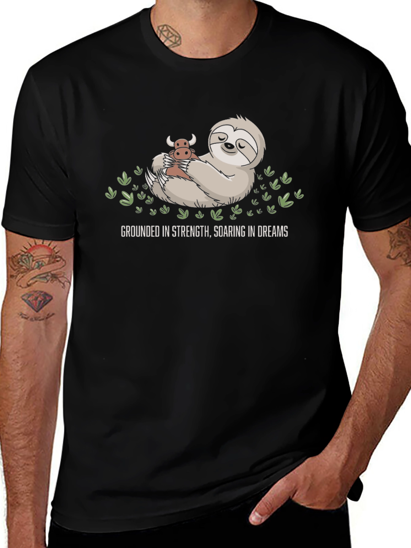 Grounded Strength Sloth Tee - Soaring Dreams Black Shirt