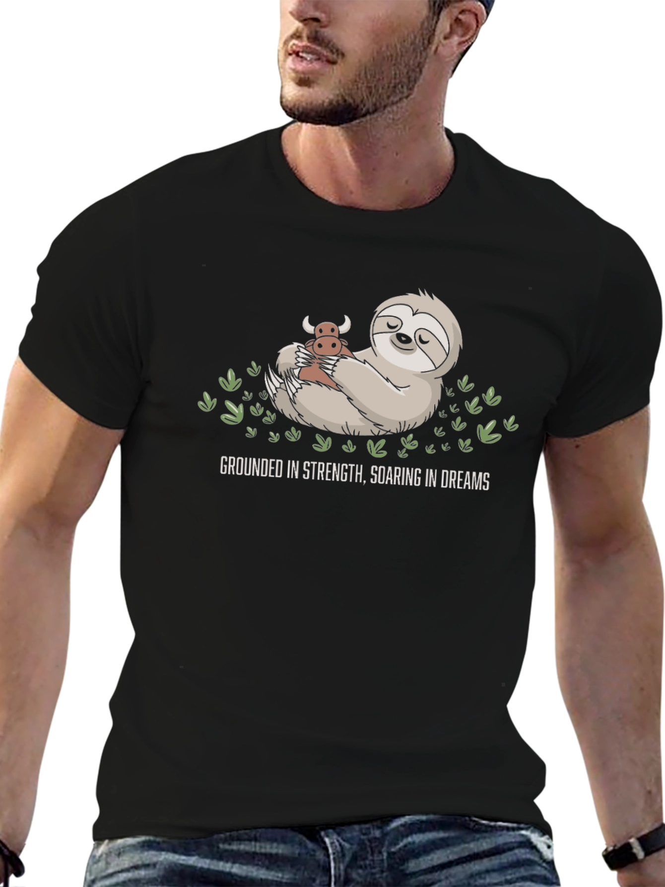 Grounded Strength Sloth Tee - Soaring Dreams Black Shirt