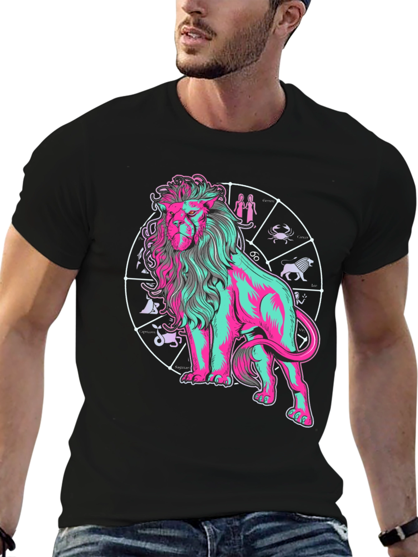 Zodiac Lion Graphic Tee - Trendy Astrology Shirt