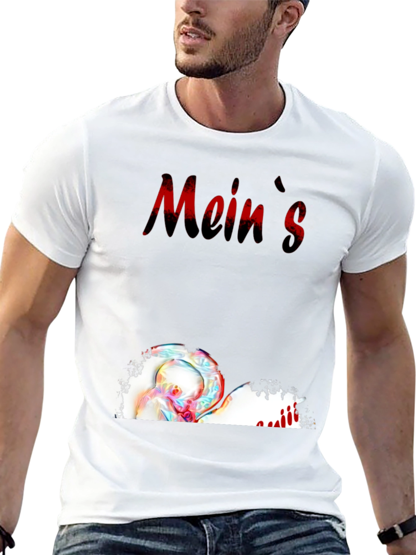 Meins Black Graphic Tee with Heart and Writing
