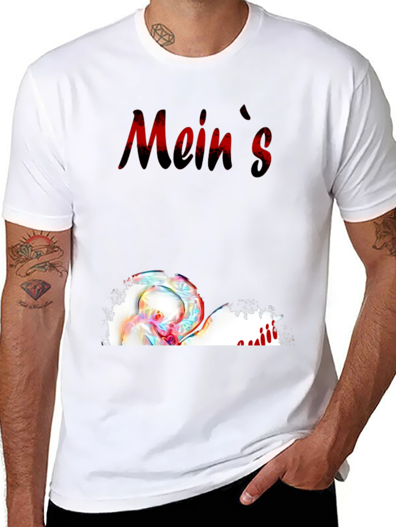 Meins Black Graphic Tee with Heart and Writing