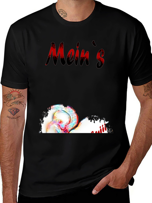 Meins Black Graphic Tee with Heart and Writing